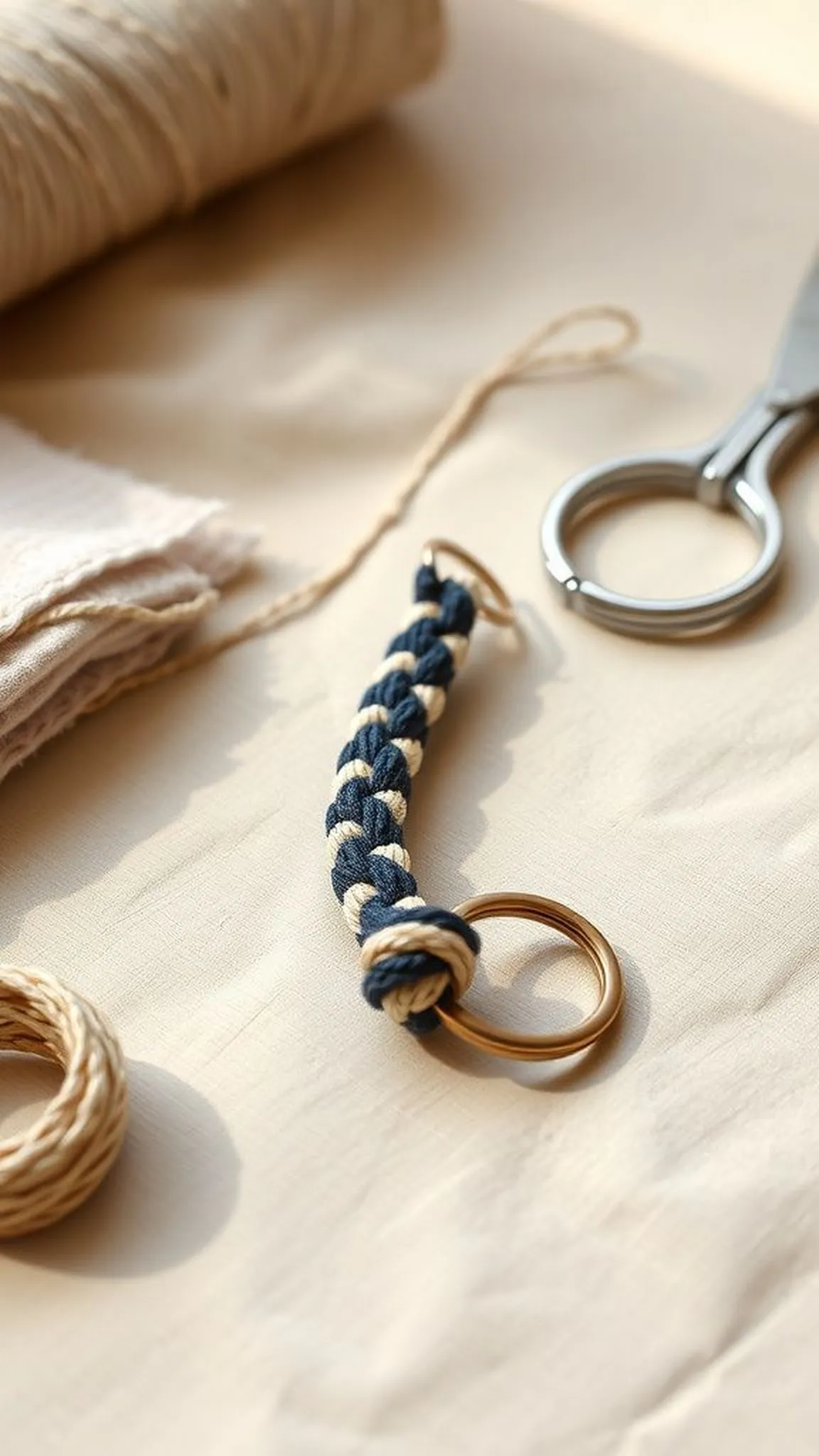 Spiral half-knot corkscrew macrame keychain