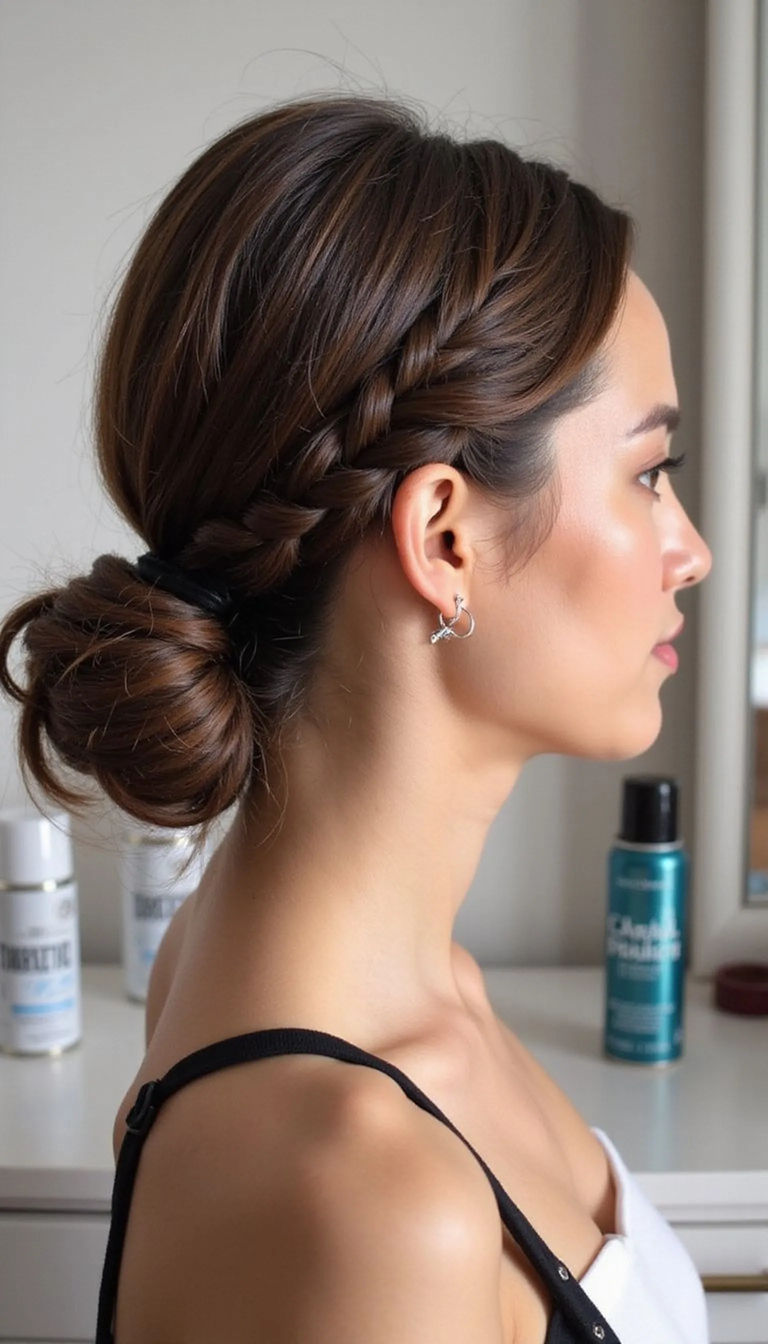Low Braided Bun For Sleek Texture And Shape