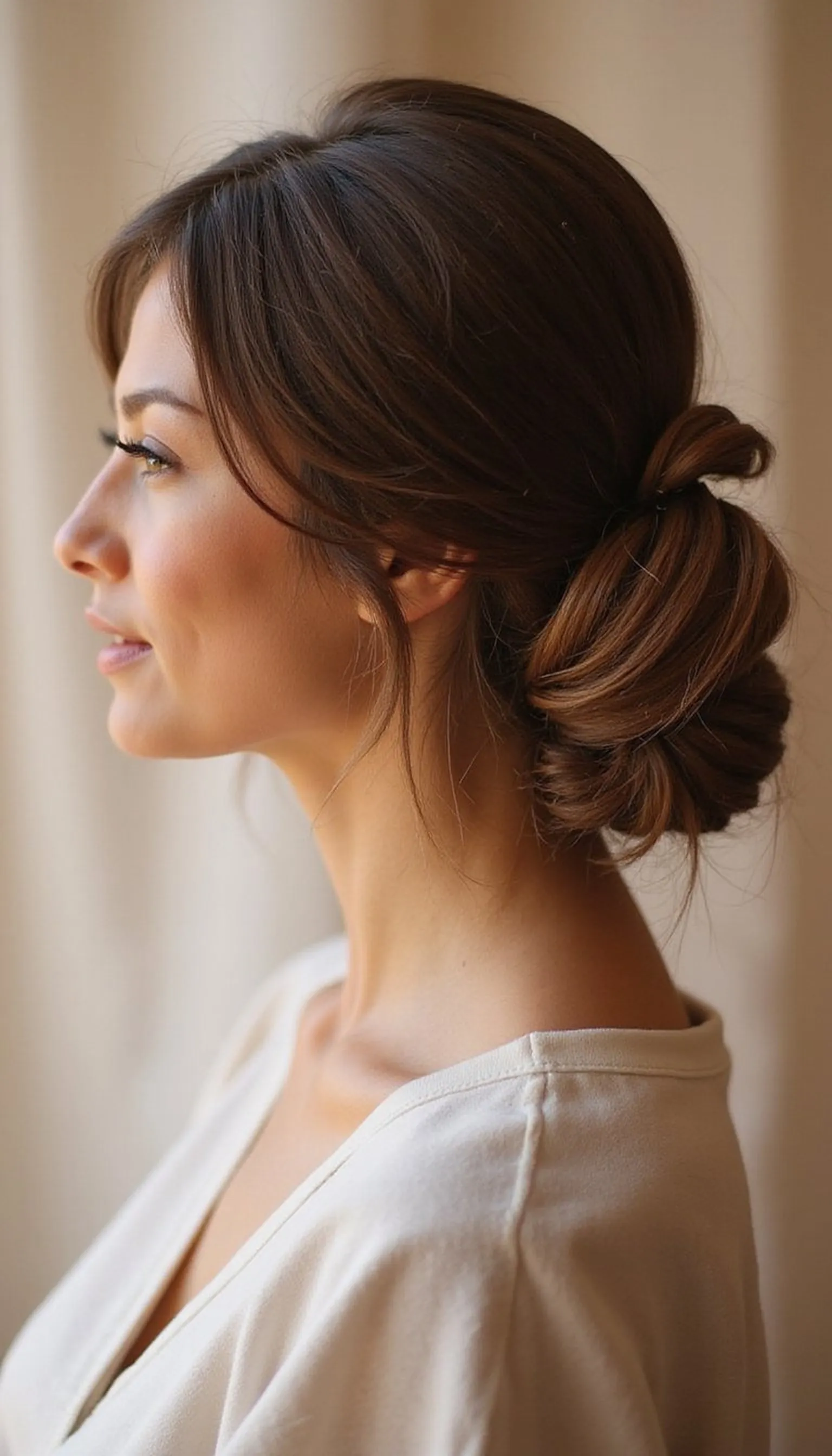 Low Bun With Sleek Half Up Wrapped Accent