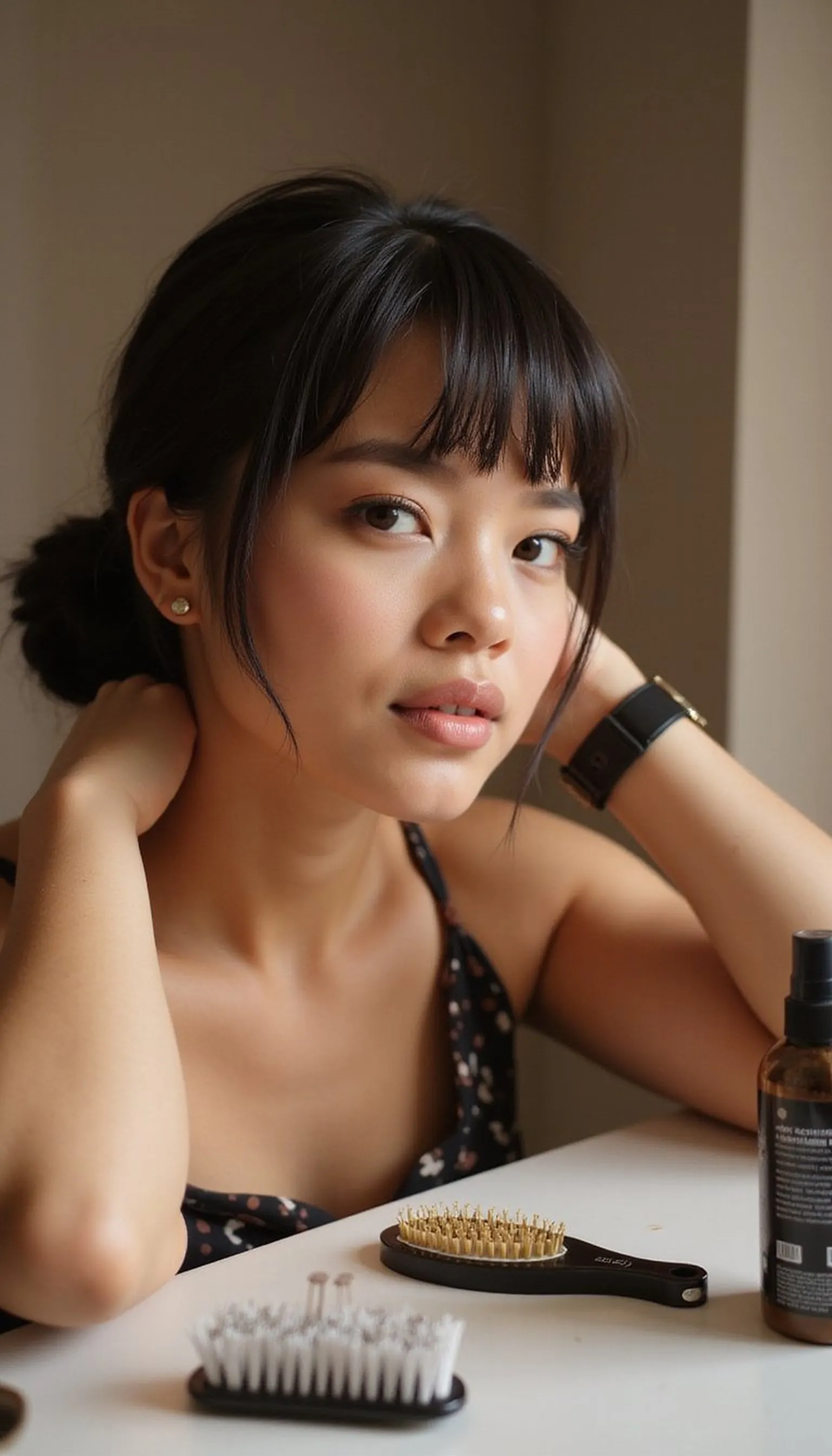 Low Bun With Sleek Side-Swept Fringe