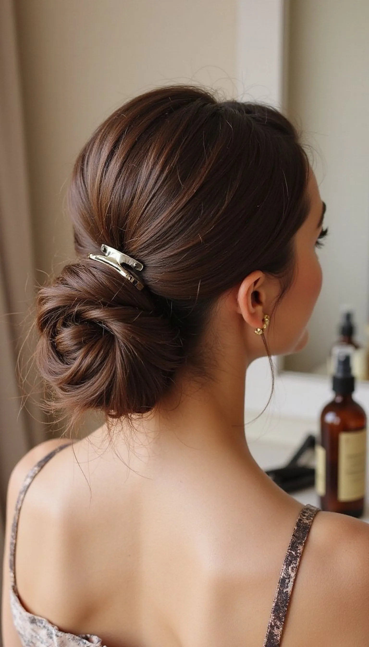Low Chignon With Sleek Side Part Finish