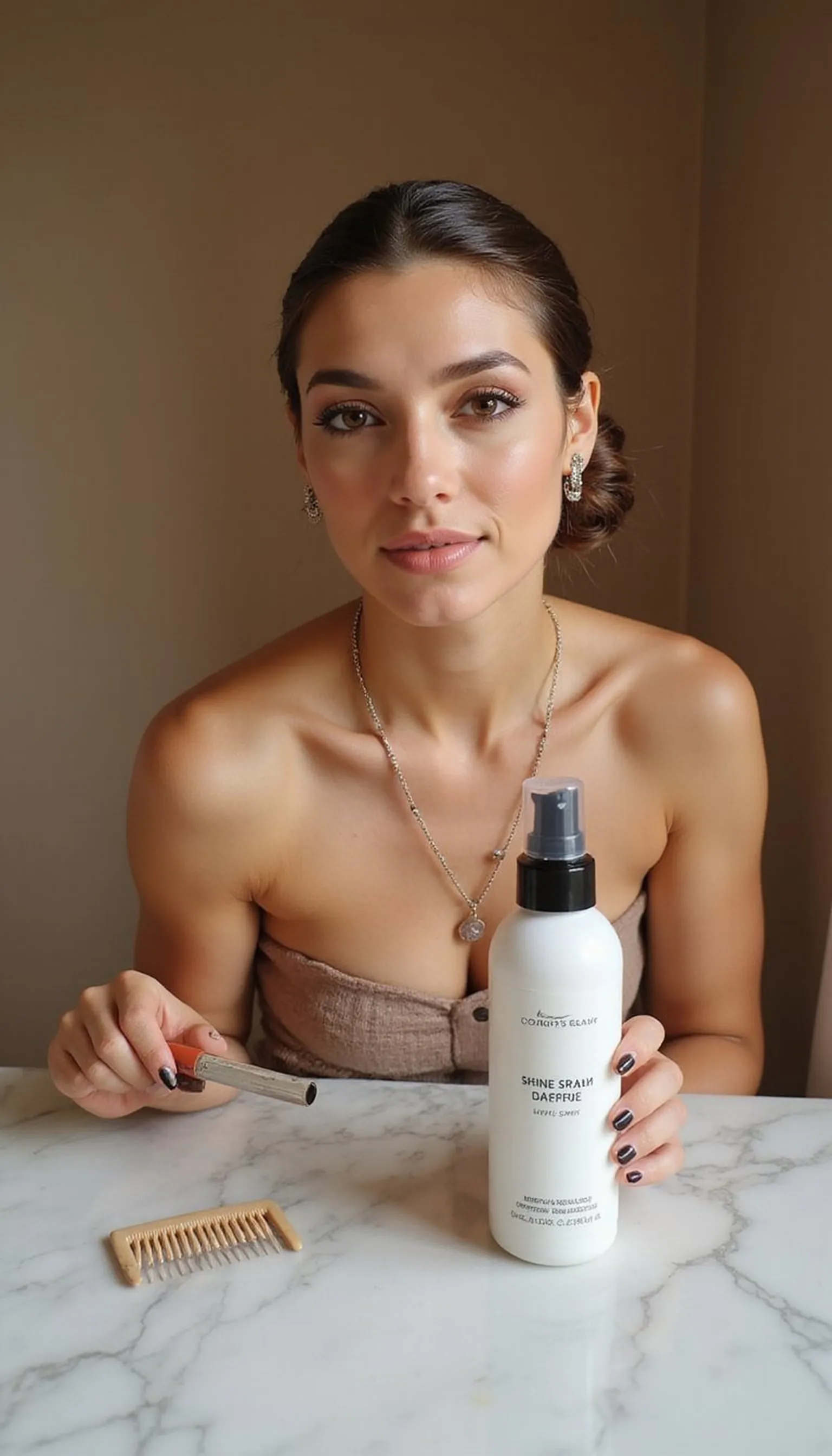 Sleek Low Bun With Center Part And Mirror Shine