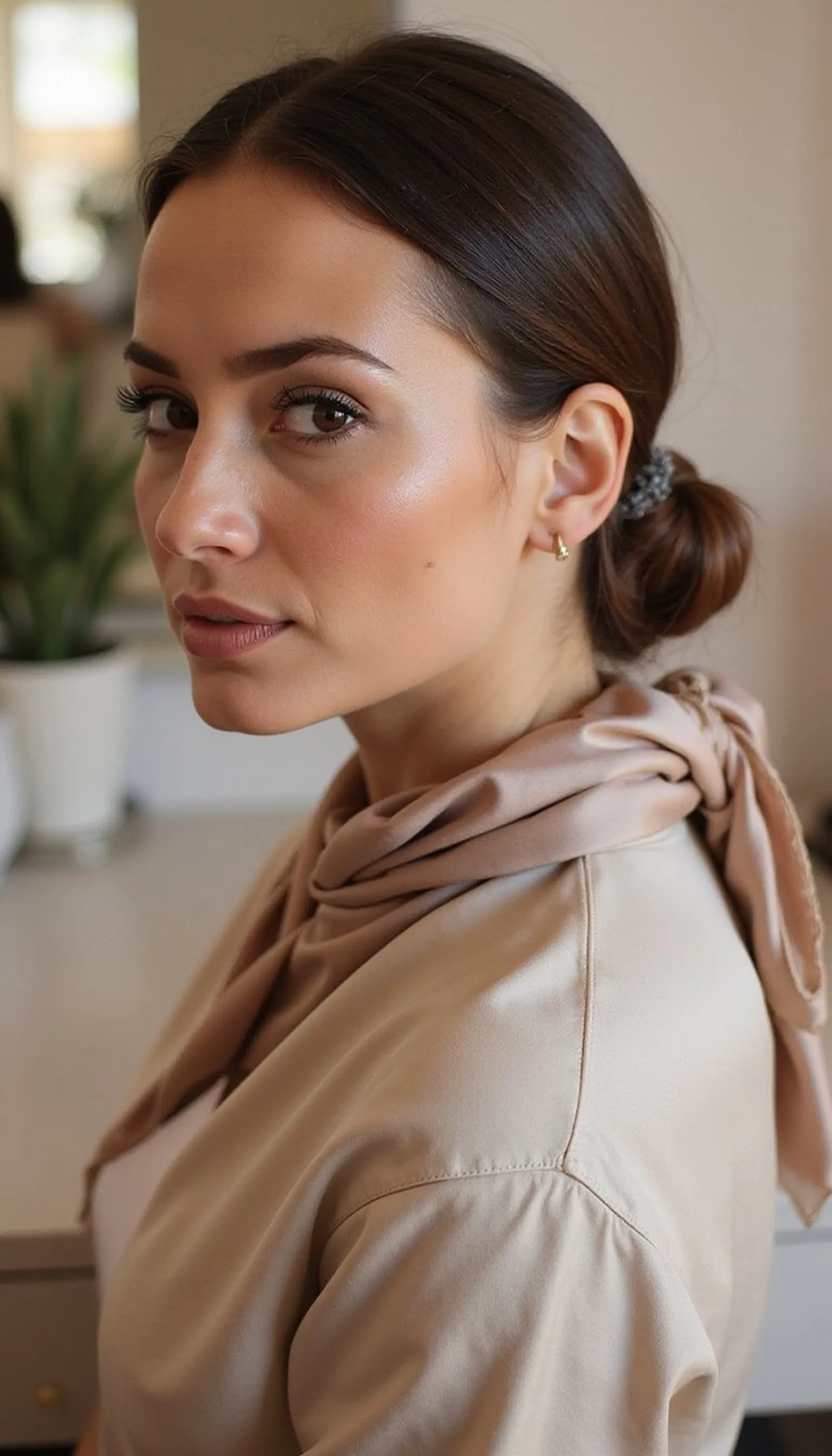 Sleek Low Bun With Scarf For Instantly Styled Vibe
