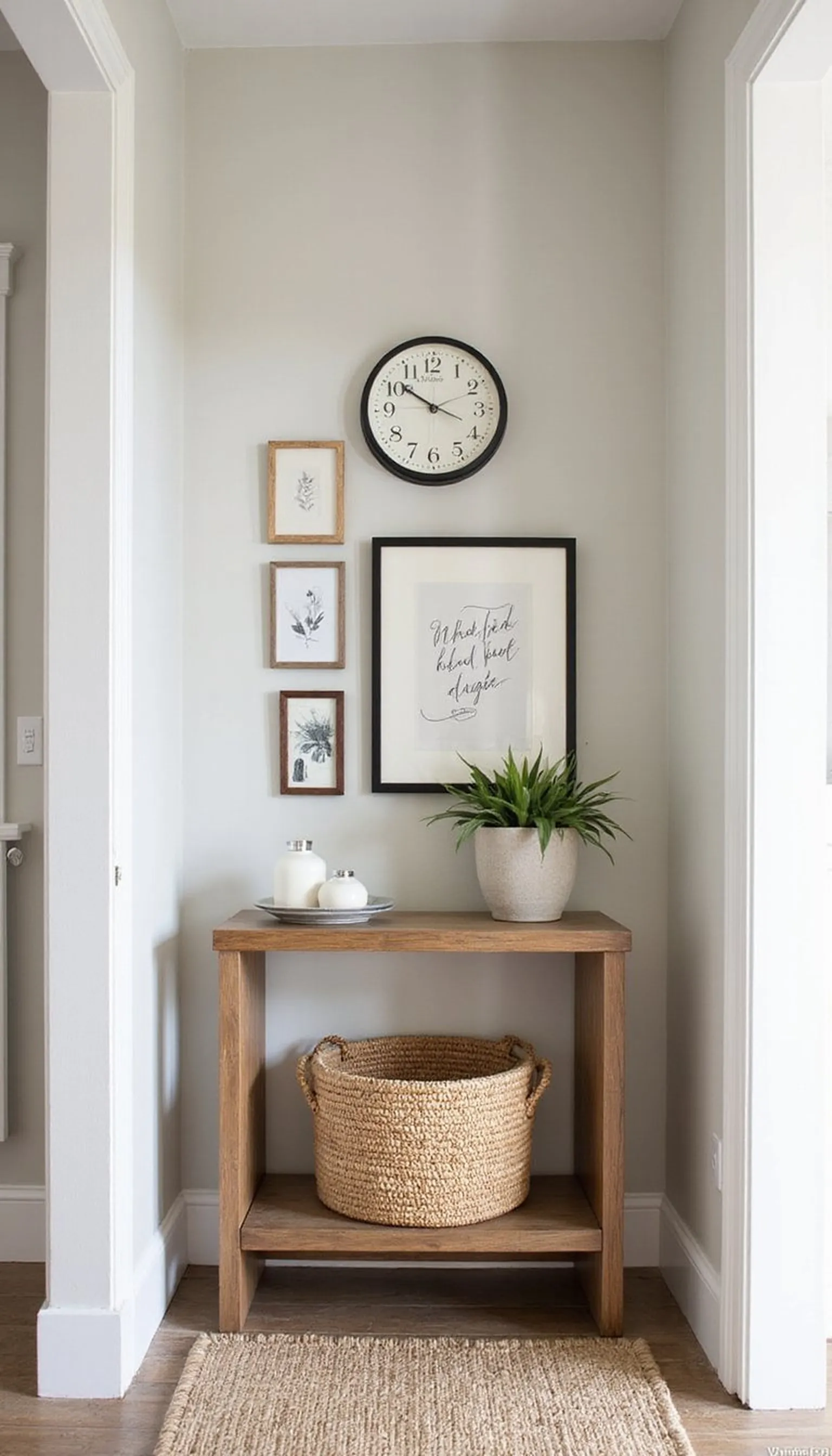 Gallery wall and slim console for personality