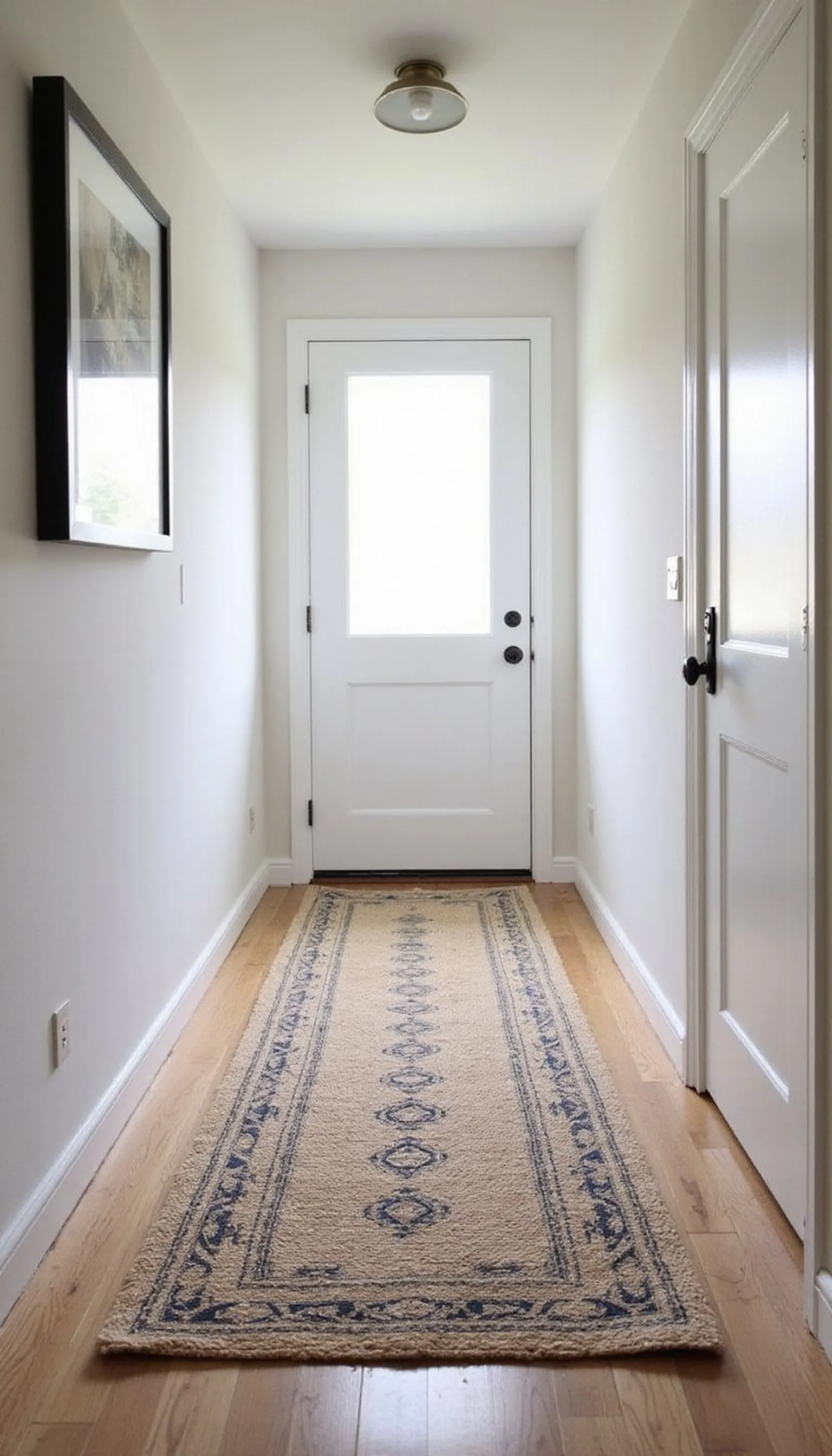 Layered rugs and runner to define a path