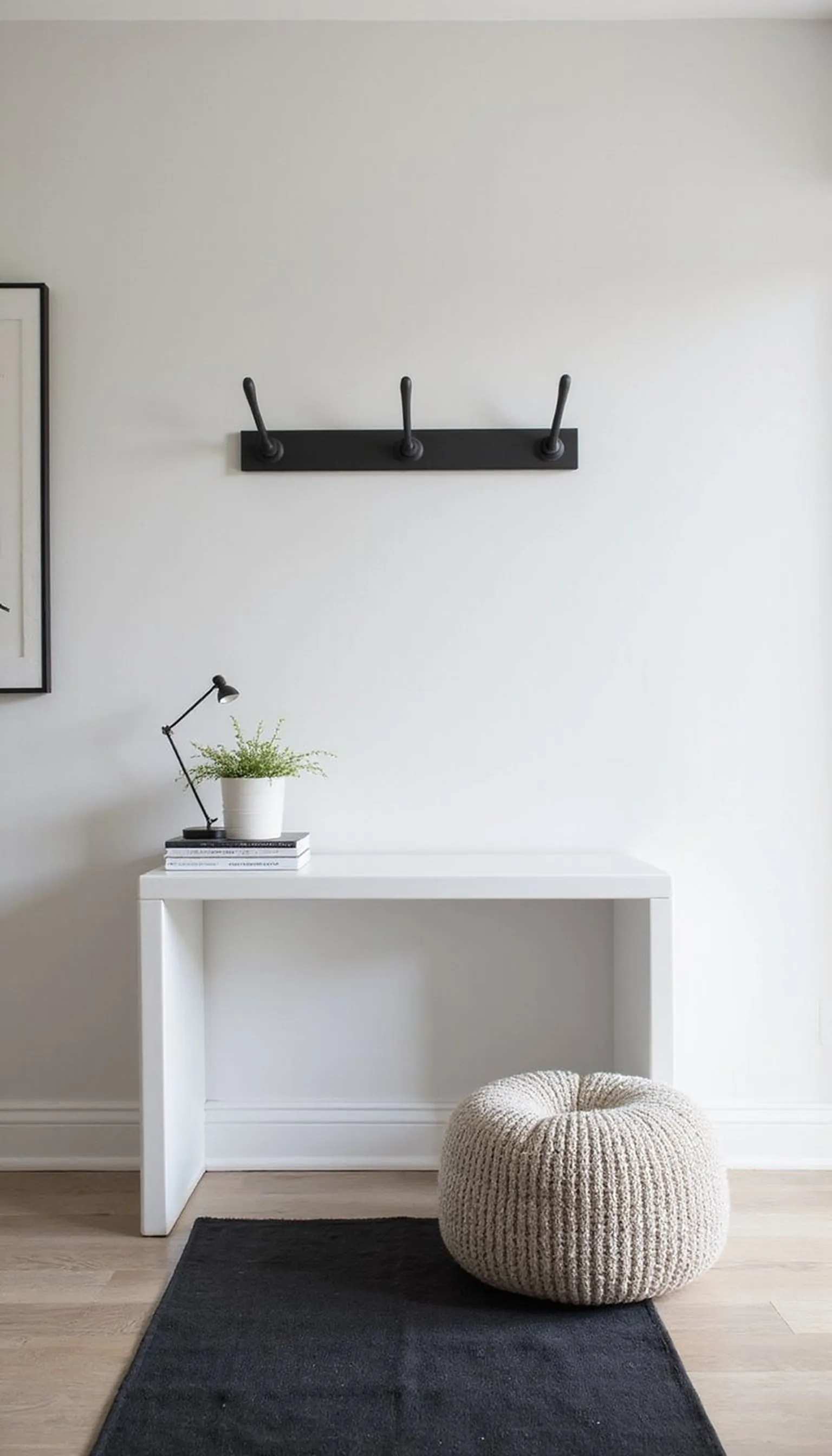 Monochrome minimal entry: calm and tidy