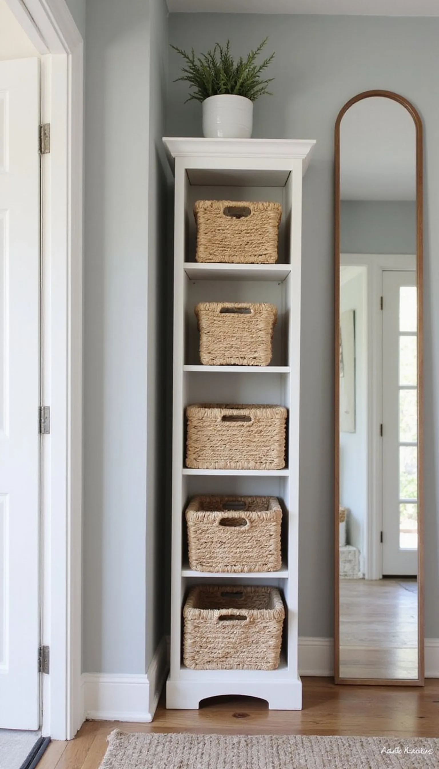 Vertical storage tower for tall ceilings