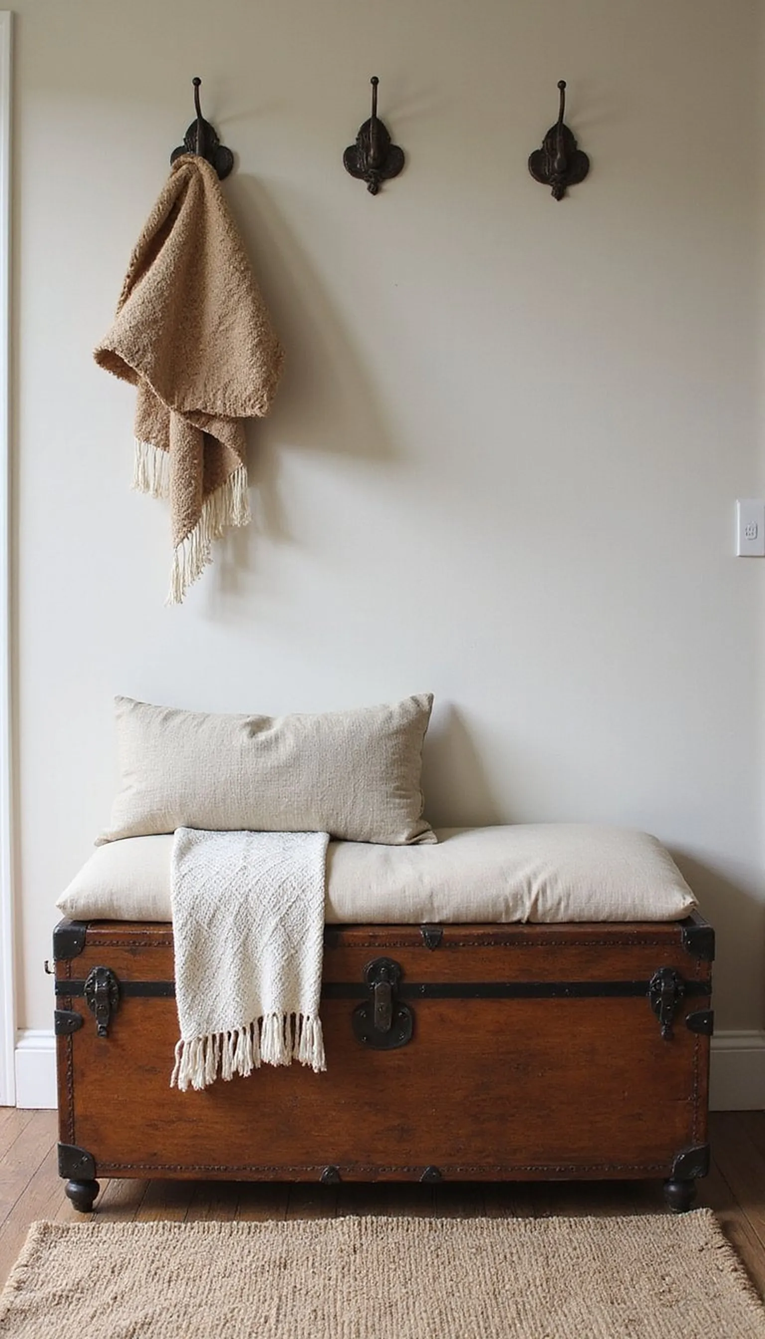 Vintage trunk as multipurpose entry bench