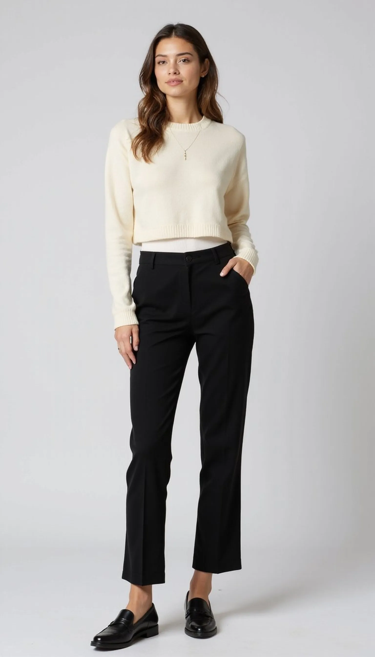 Cropped sweater with high-rise trousers