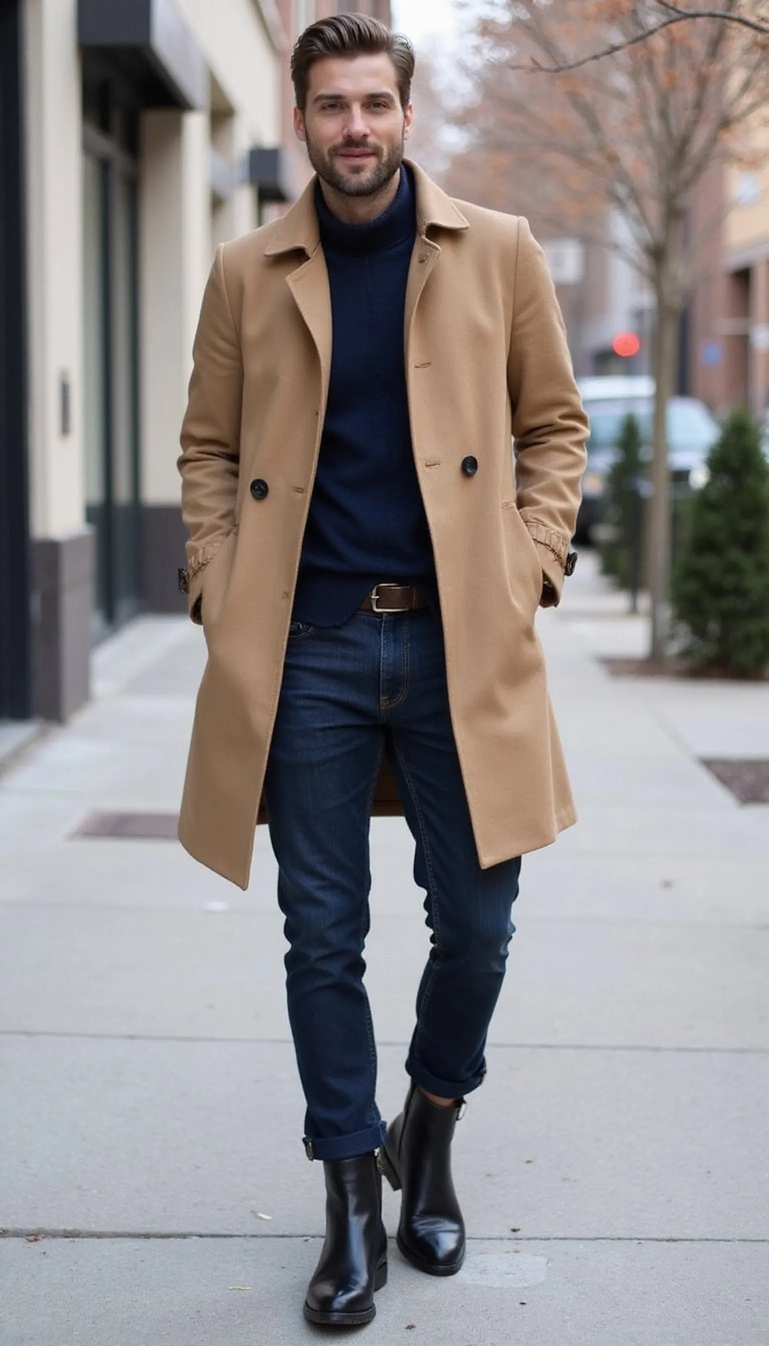 Light trench coat over jeans and knit