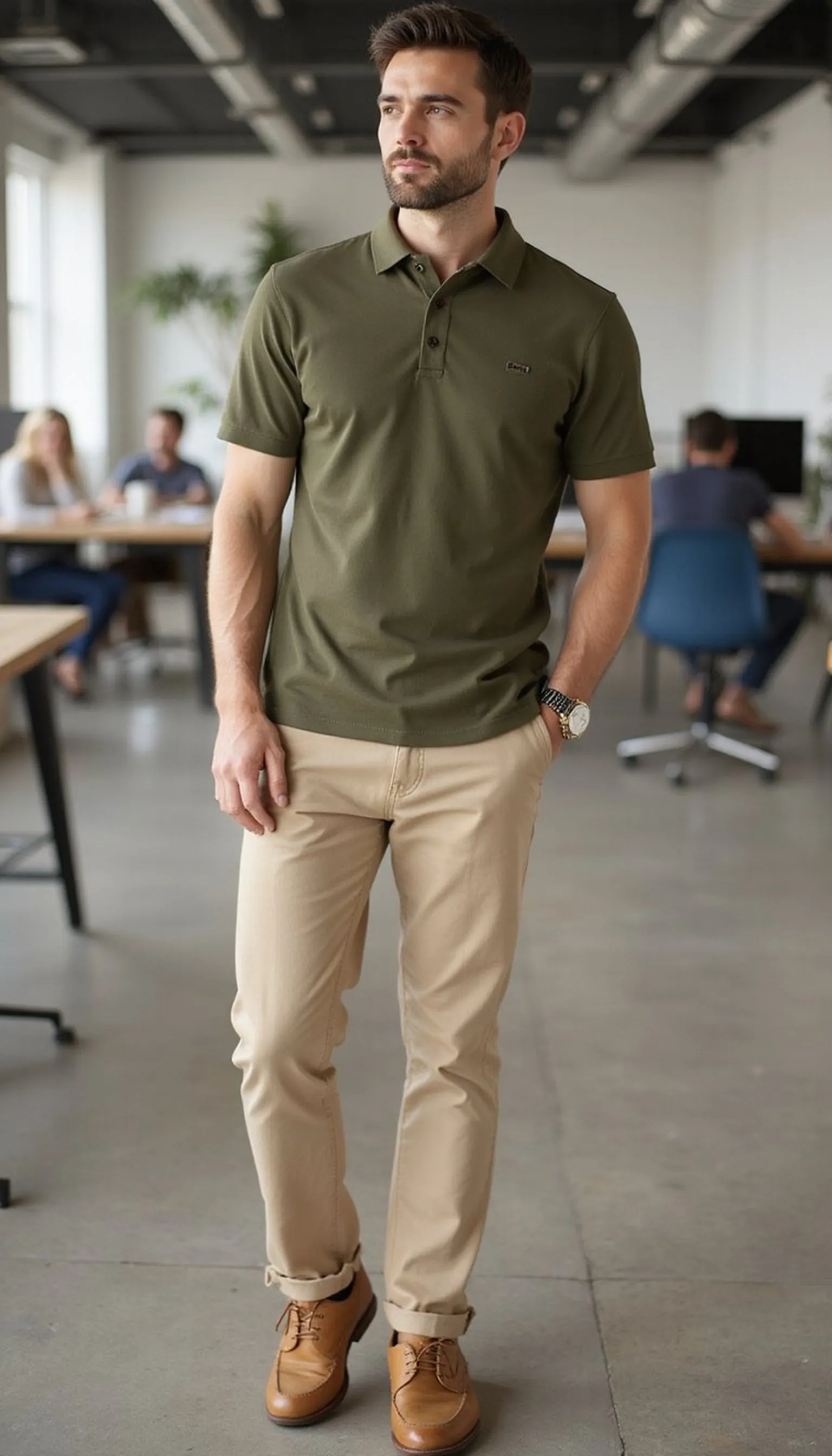 Polo shirt with fitted chinos — casual office look