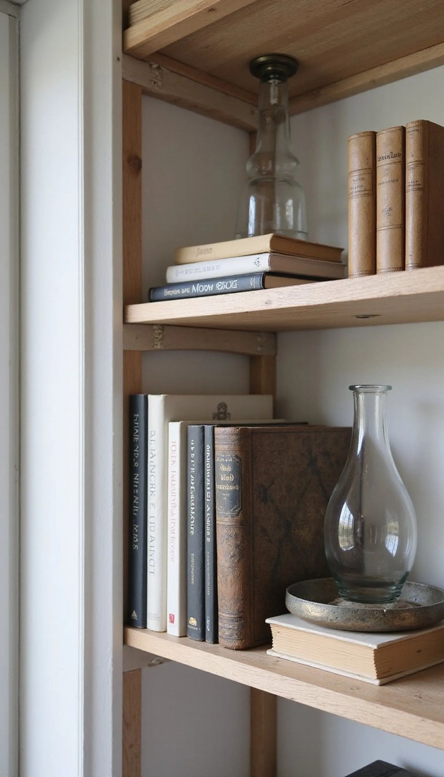 Mixed-materials shelf: glass, metal, and wood together