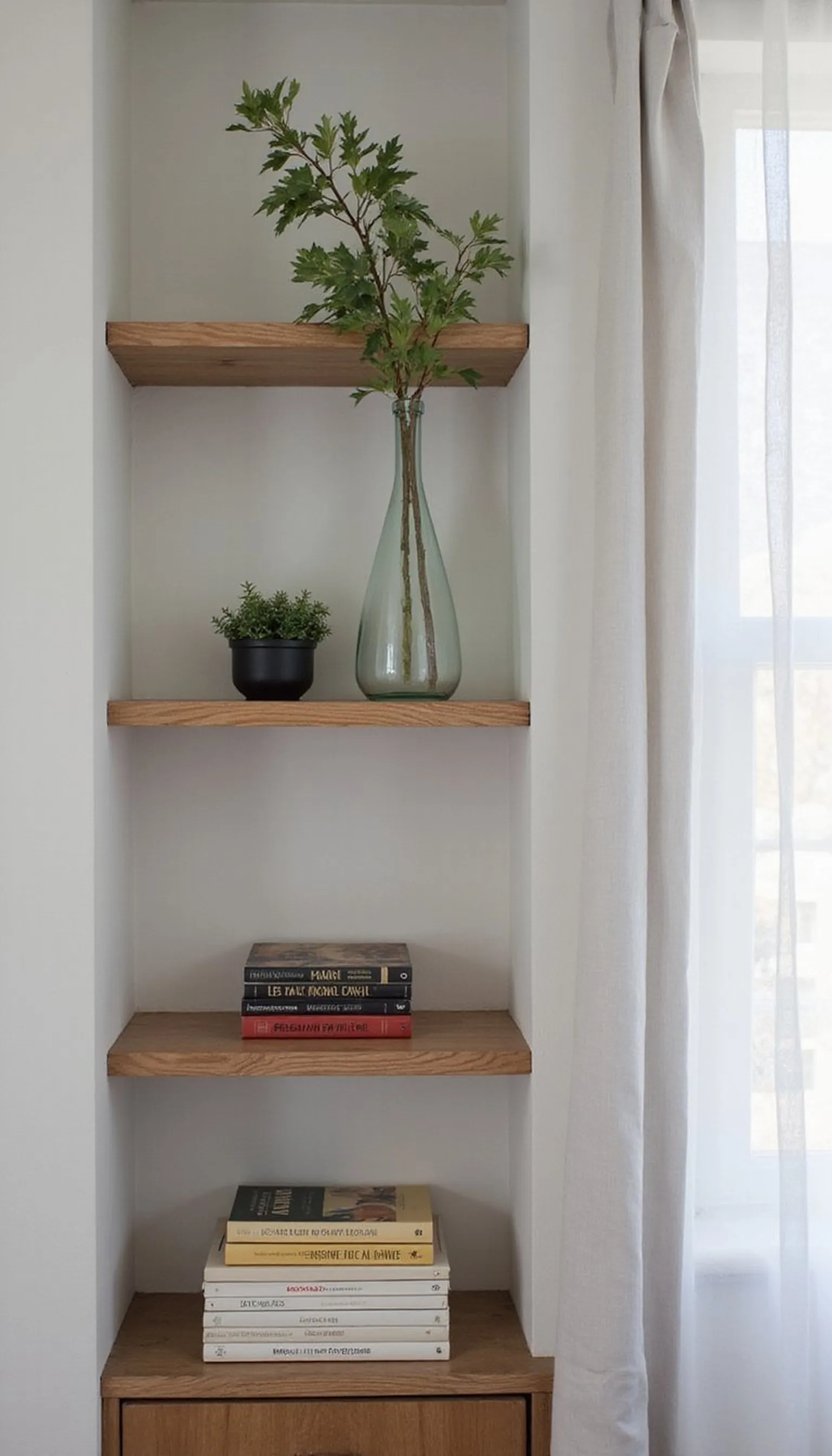Narrow apartment shelf: small-space styling hacks