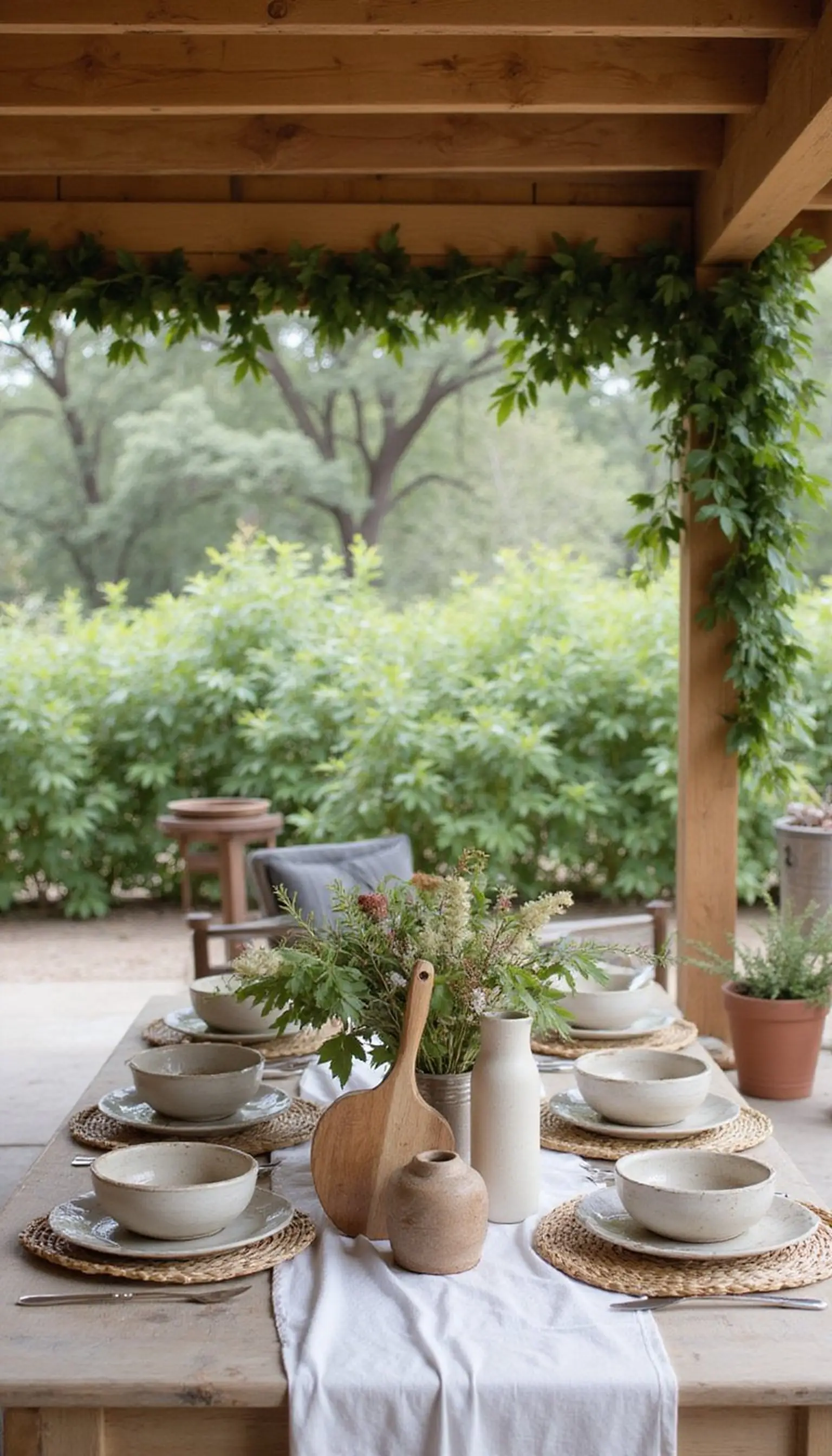Buffet under the pergola with natural textures