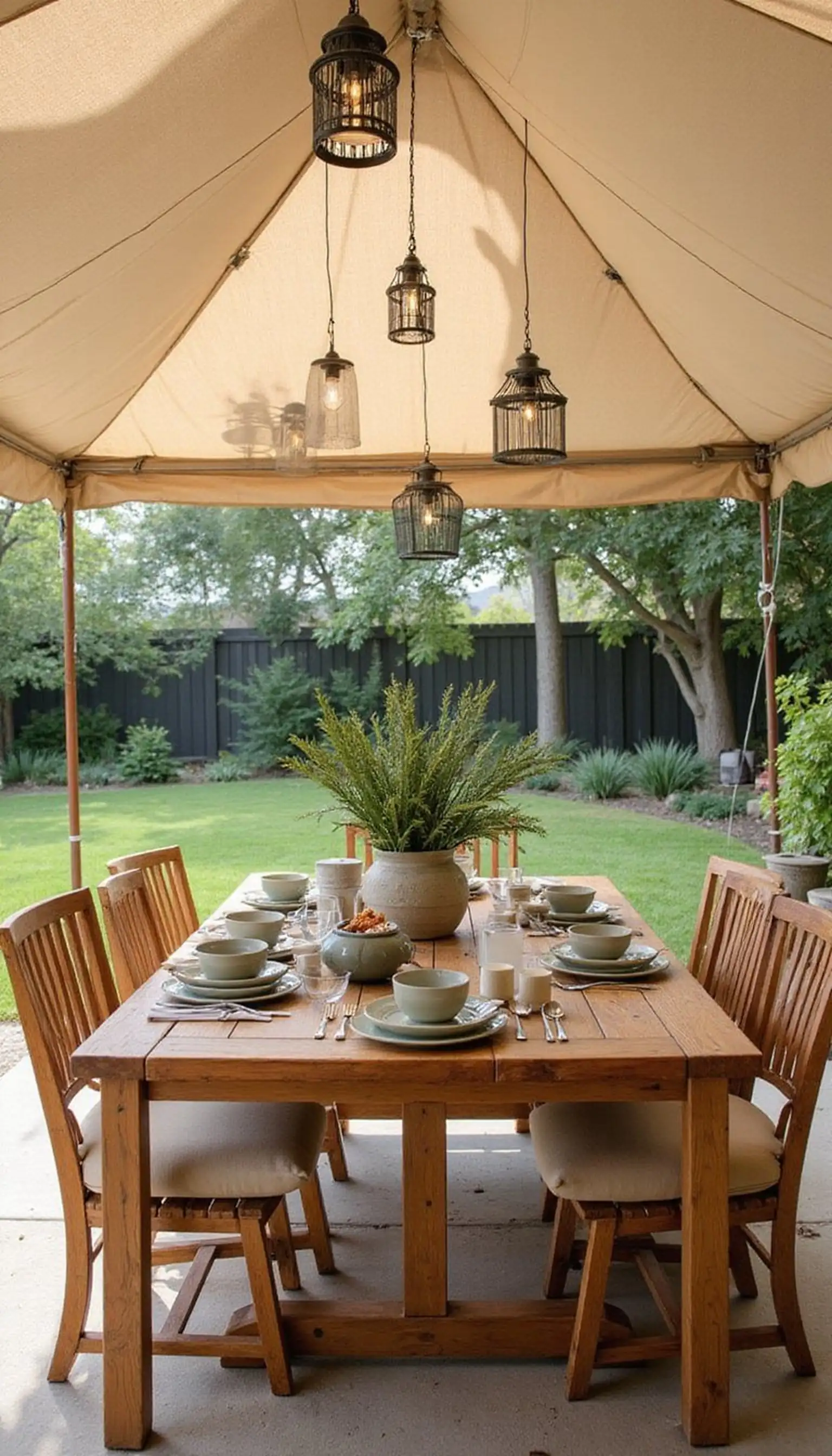 Canopy dining: easy cover for sun and light rain