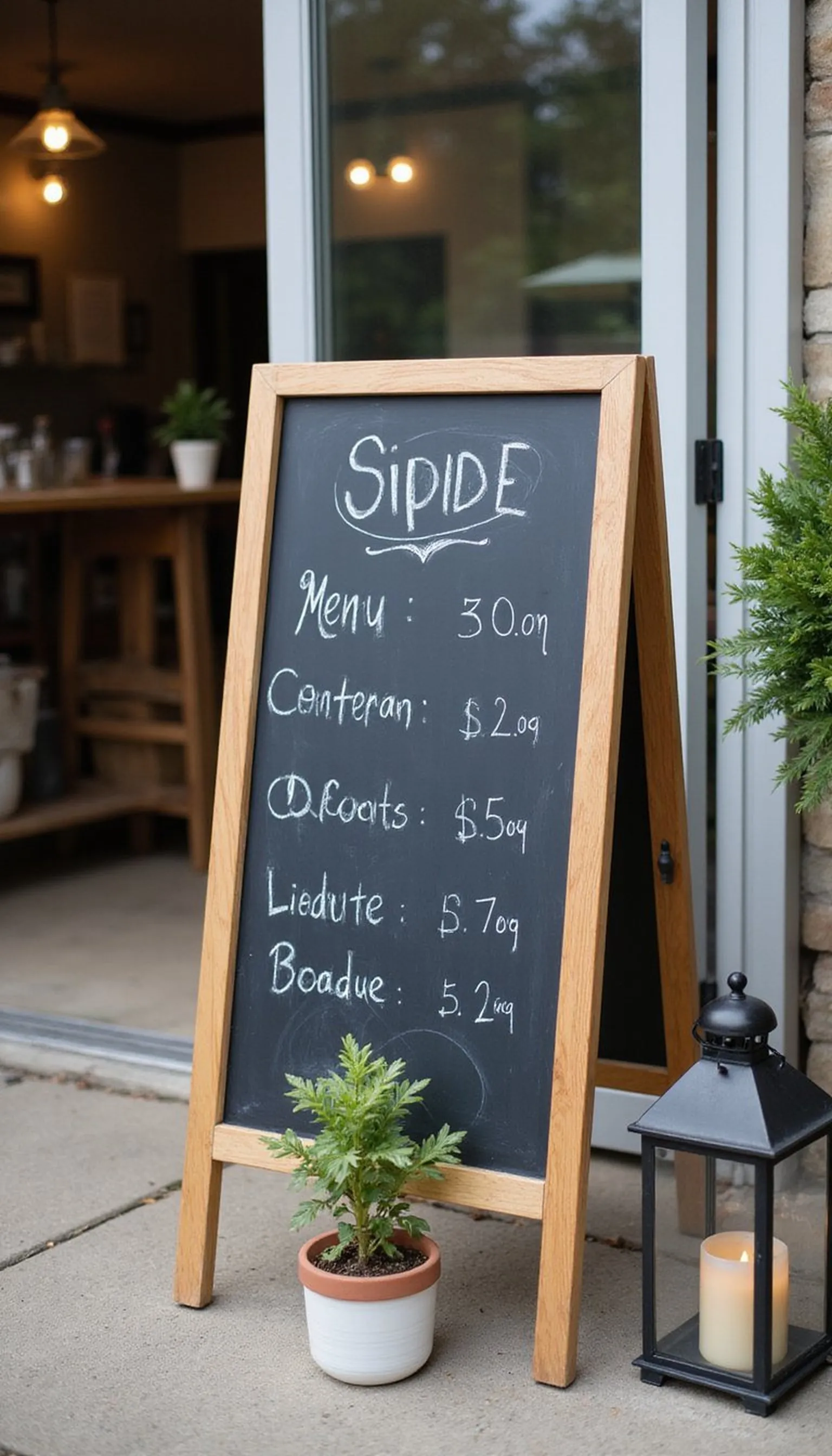 Chalkboard signage for menu and directions