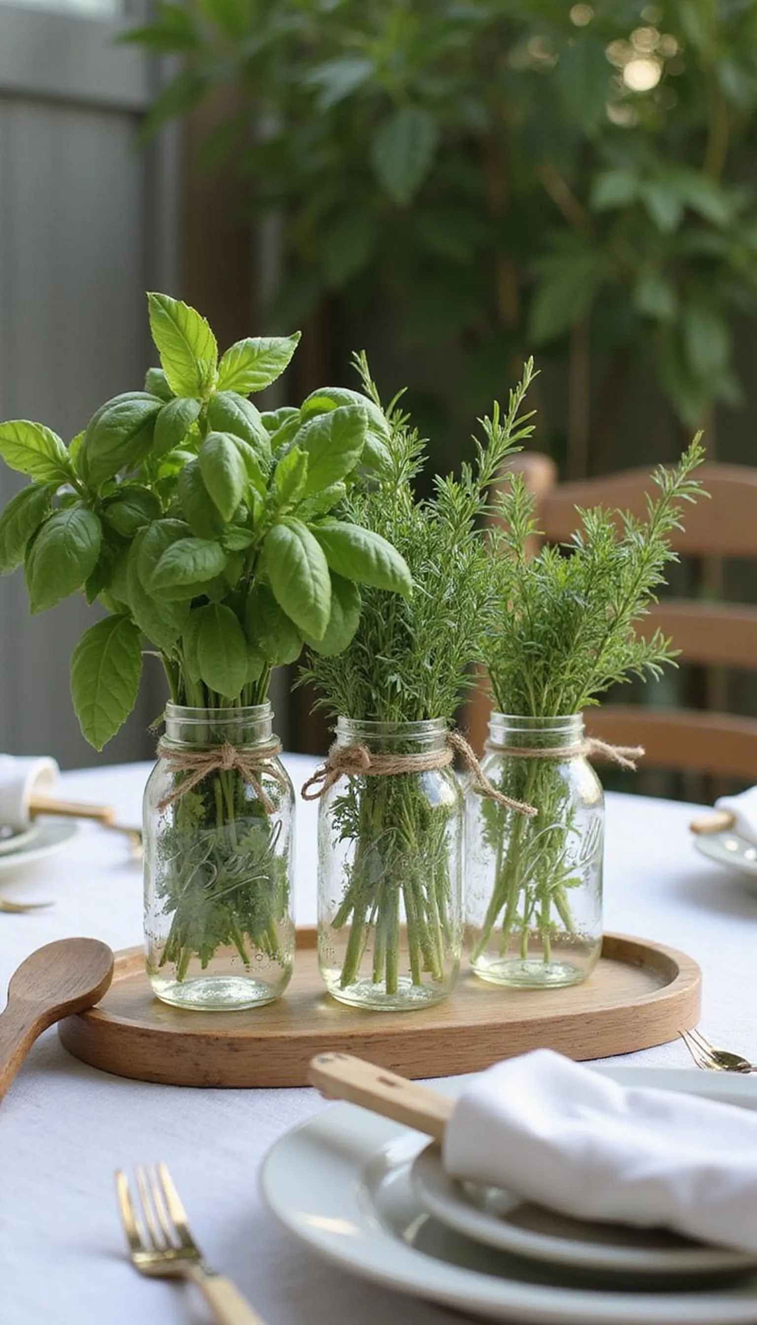 Mason jar herb centerpieces for fresh fragrance