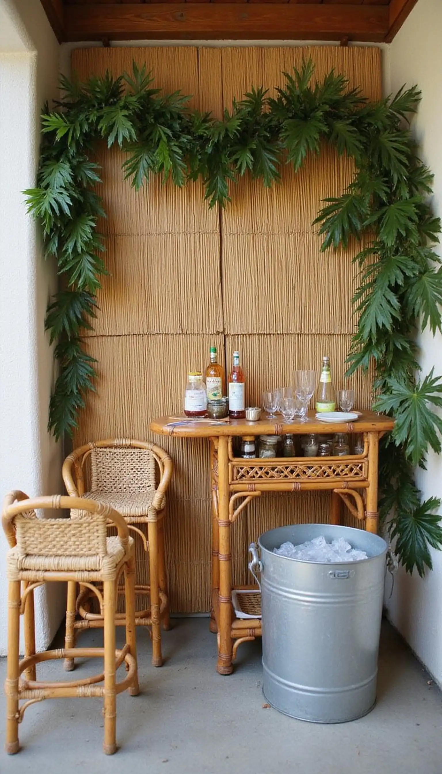 Tiki bar corner with tropical accents