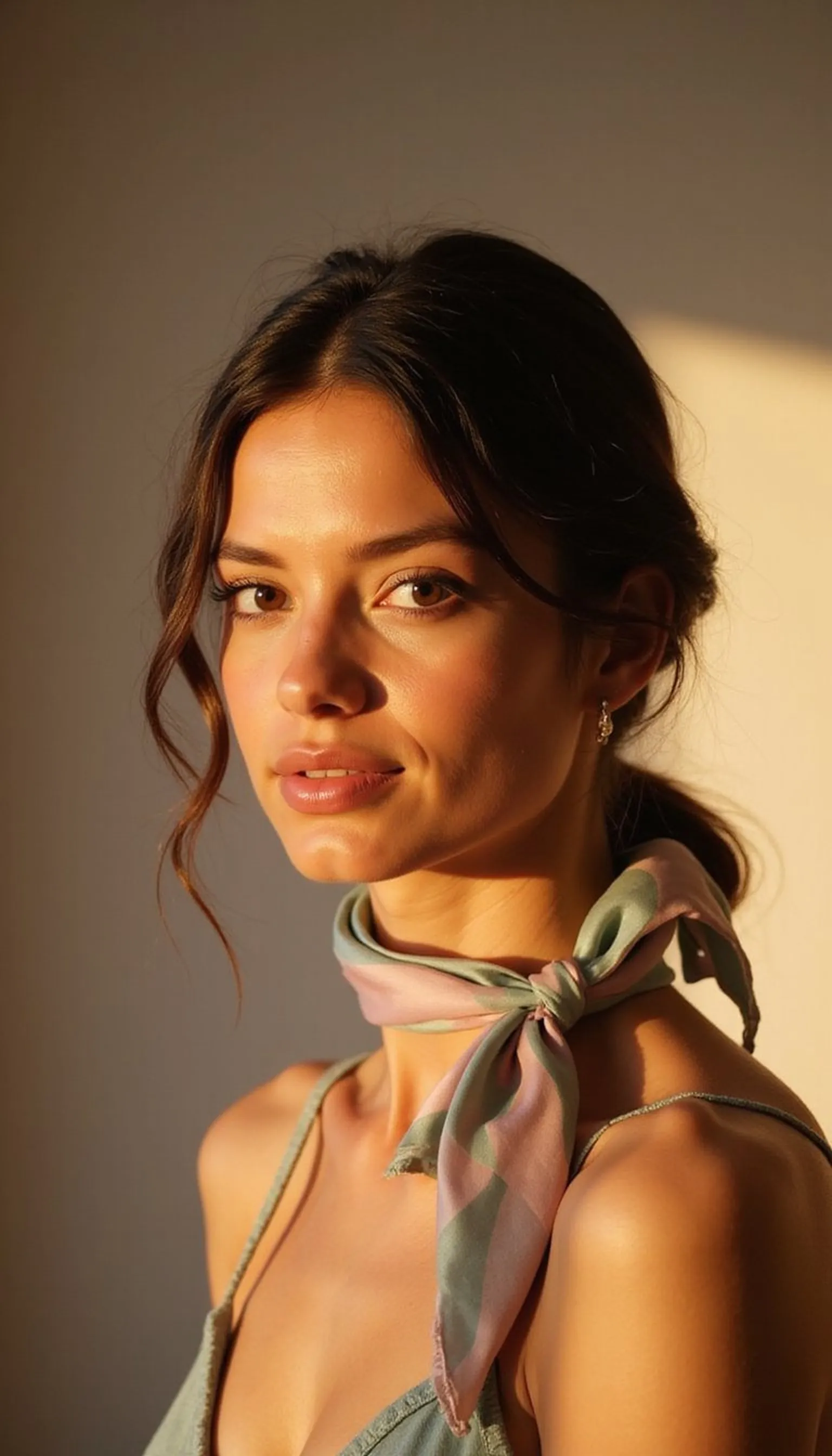 Effortless Low Knot Tied With Silk Scarf