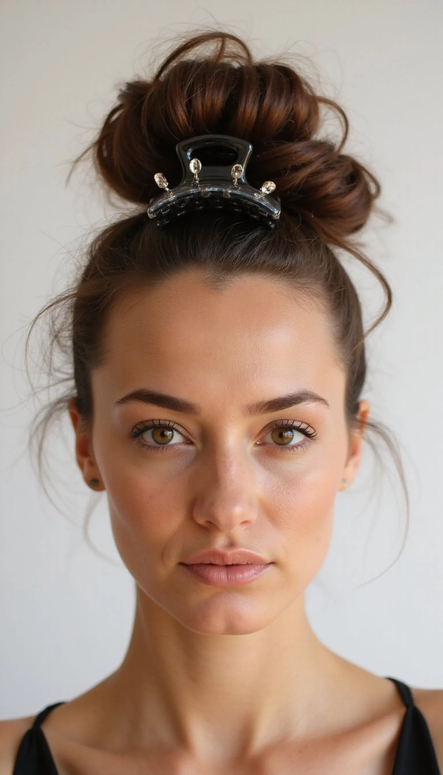 Messy High Bun Held By A Claw Clip