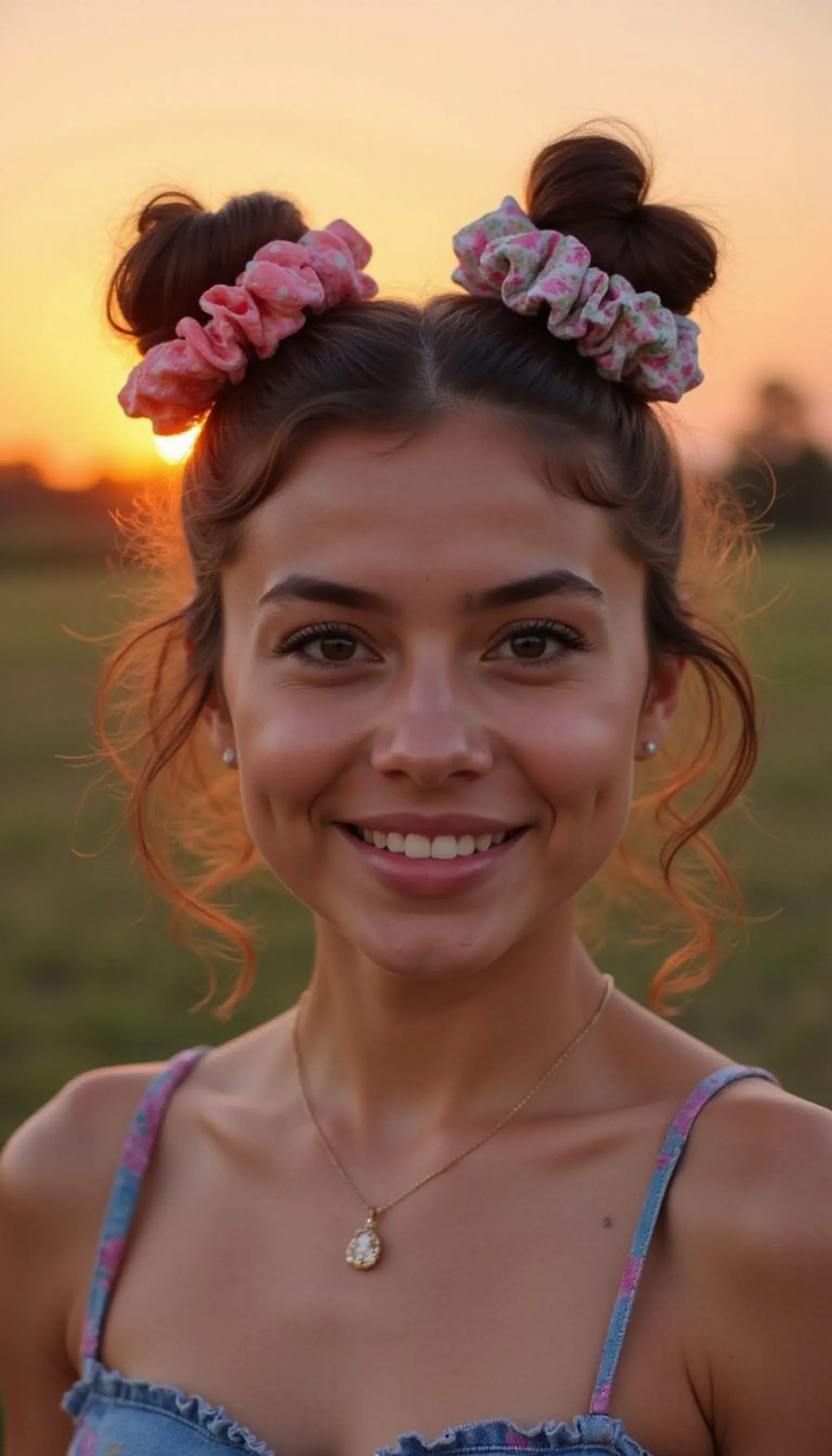 Playful Double Space Buns With Colorful Scrunchies