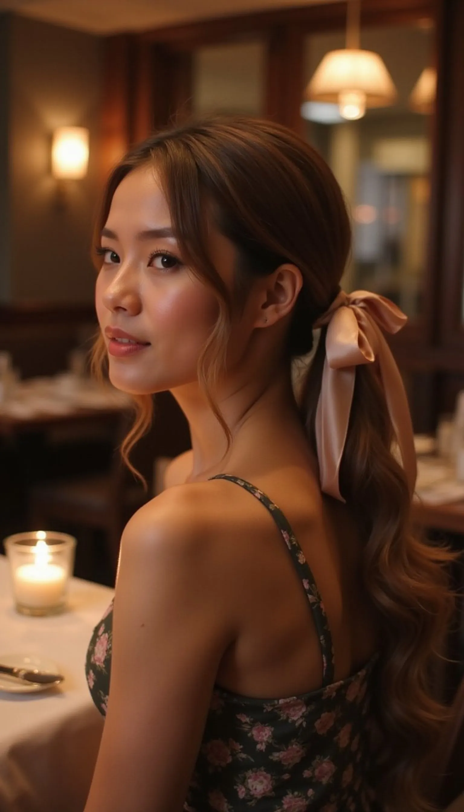 Sleek Low Ponytail Finished With Satin Ribbon