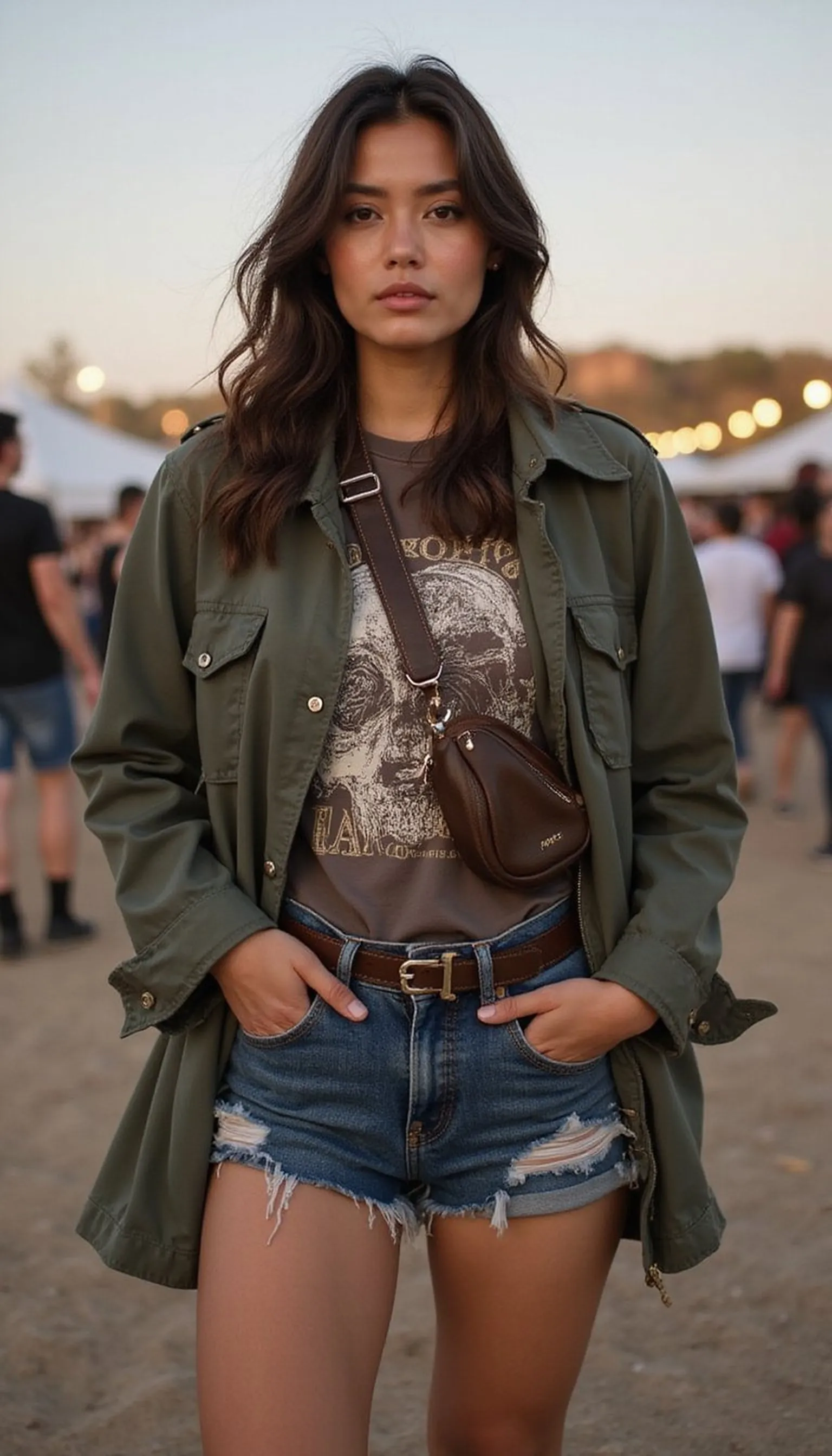Statement Jacket Over Graphic Tee and Shorts