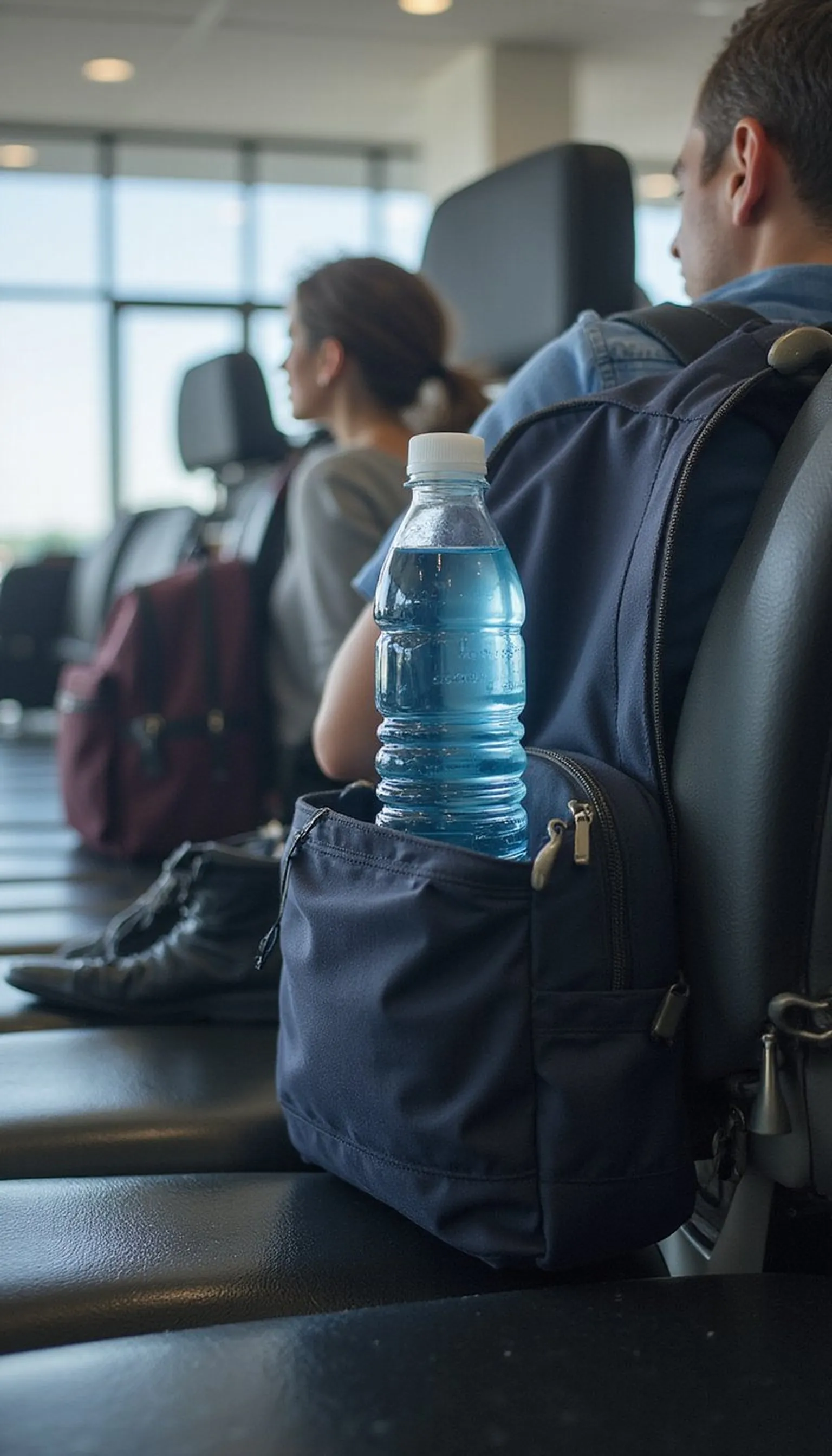 Refillable water bottle for post-security hydration
