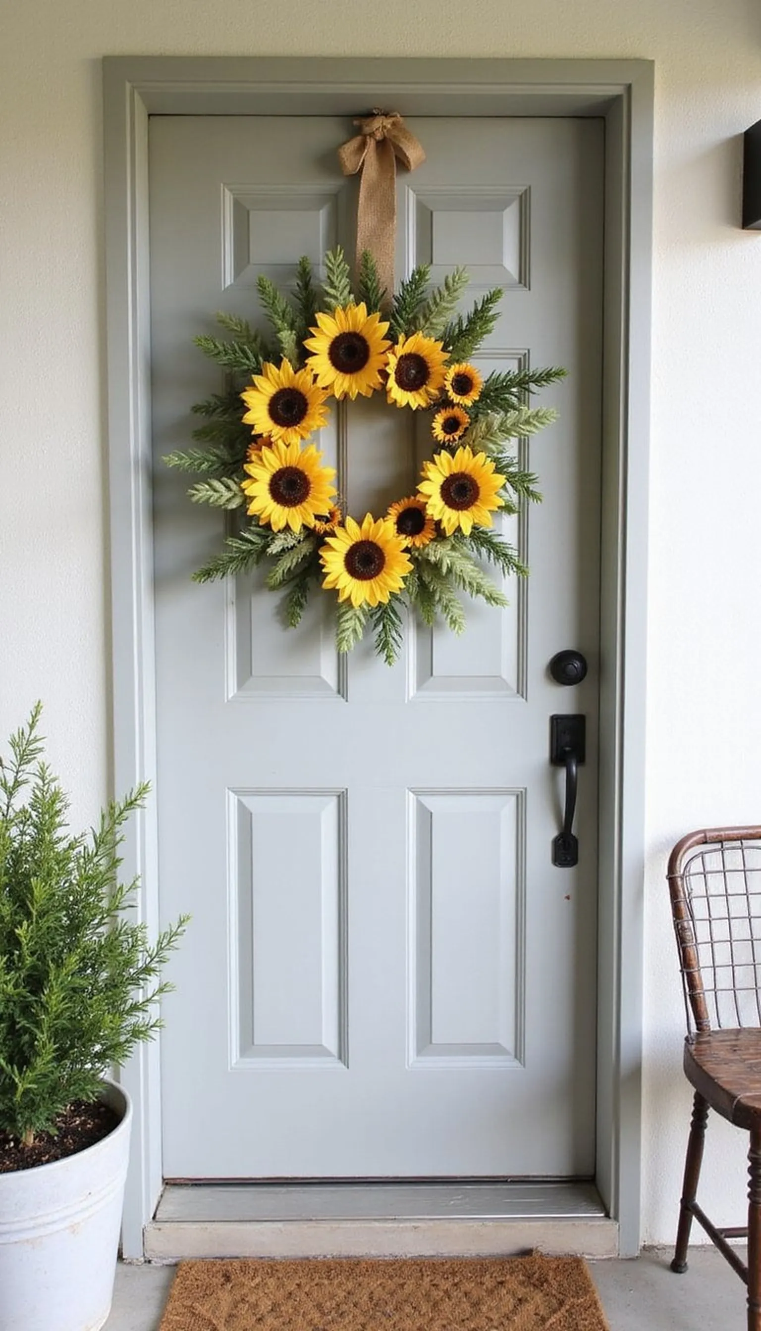 Burlap sunflower wreath with farmhouse textures