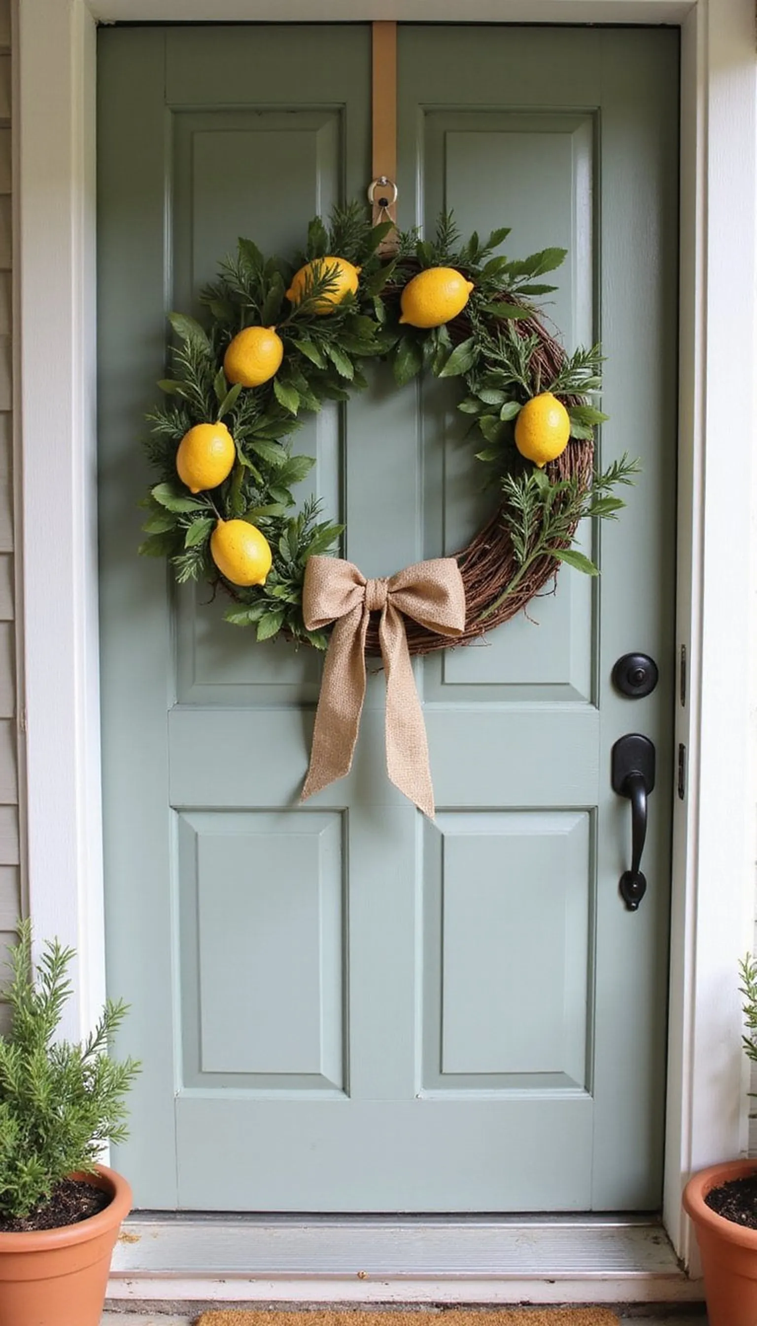 Citrus and herb wreath with rosemary sprigs