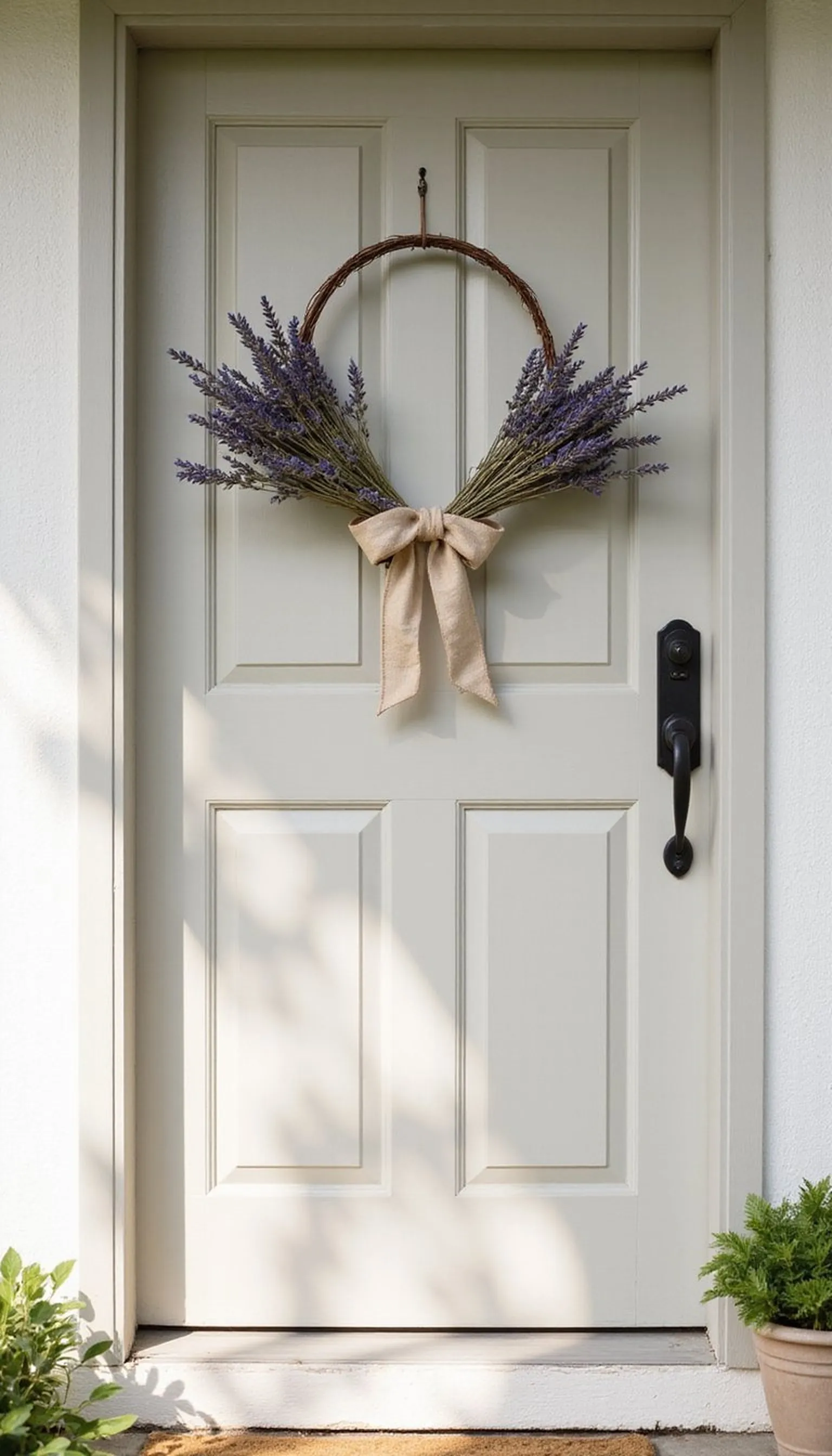Dried lavender wreath with linen ribbon