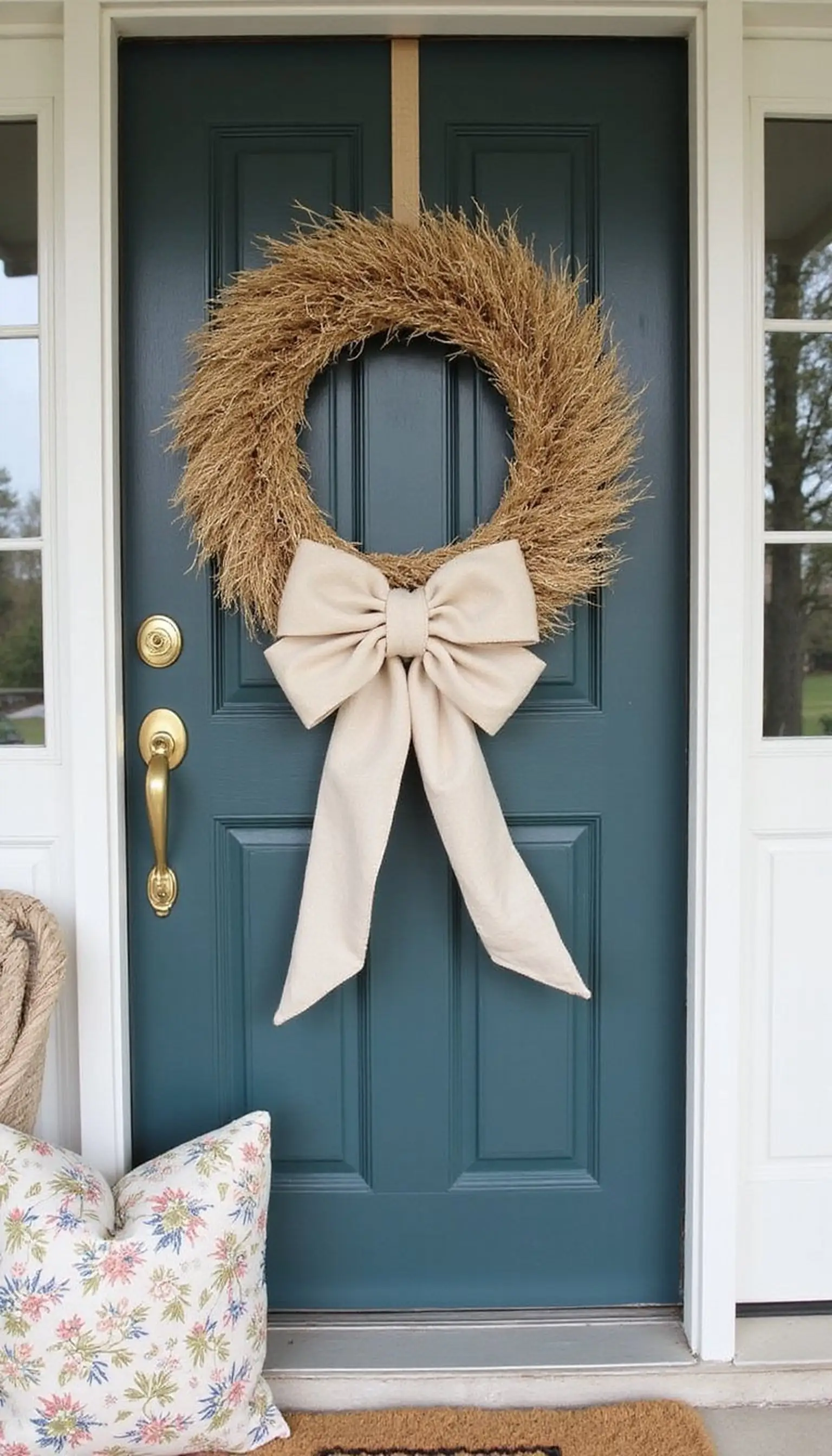 Layered ribbon wreath with an oversized bow