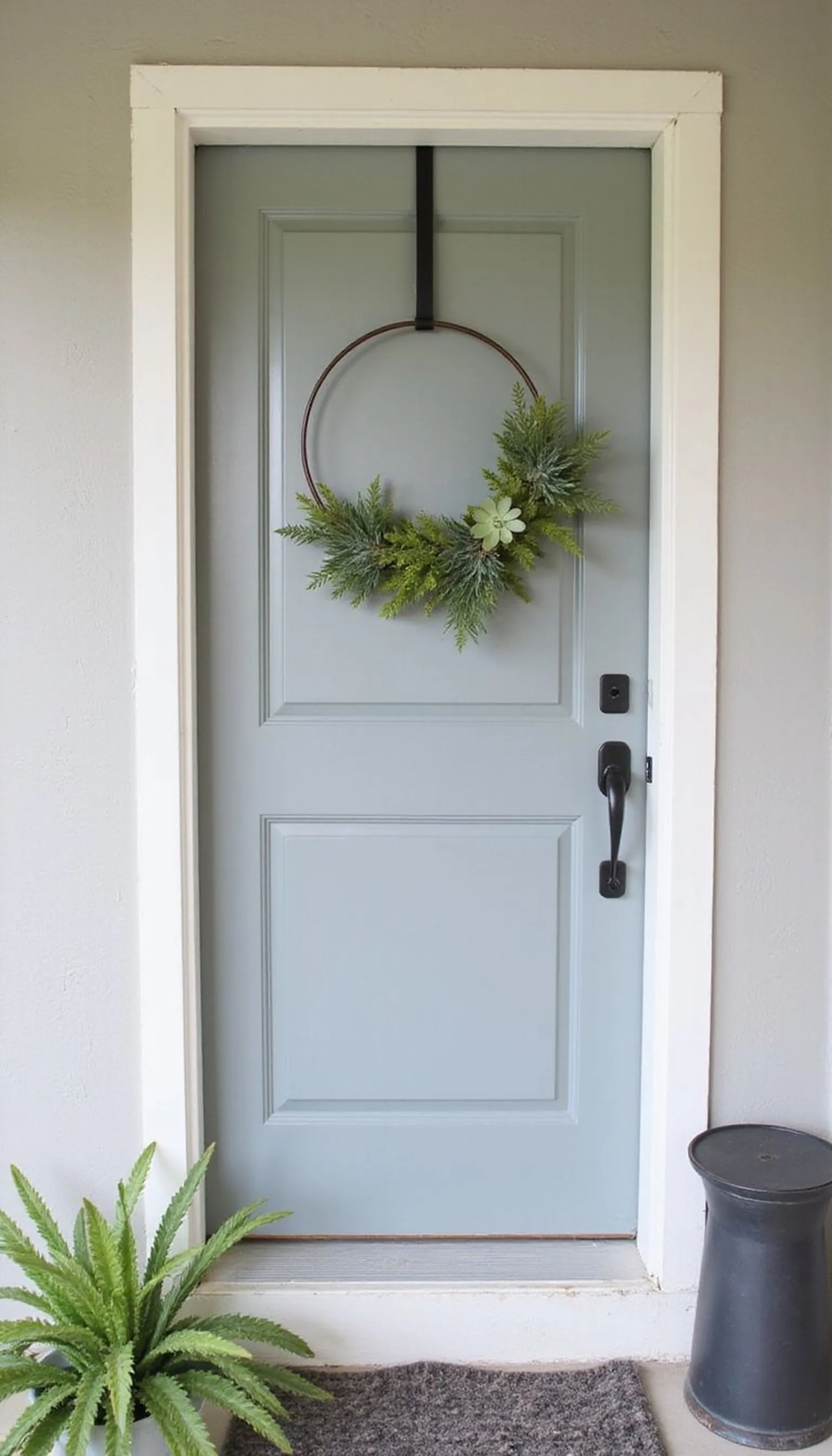 Modern succulent hoop wreath for clean entrances