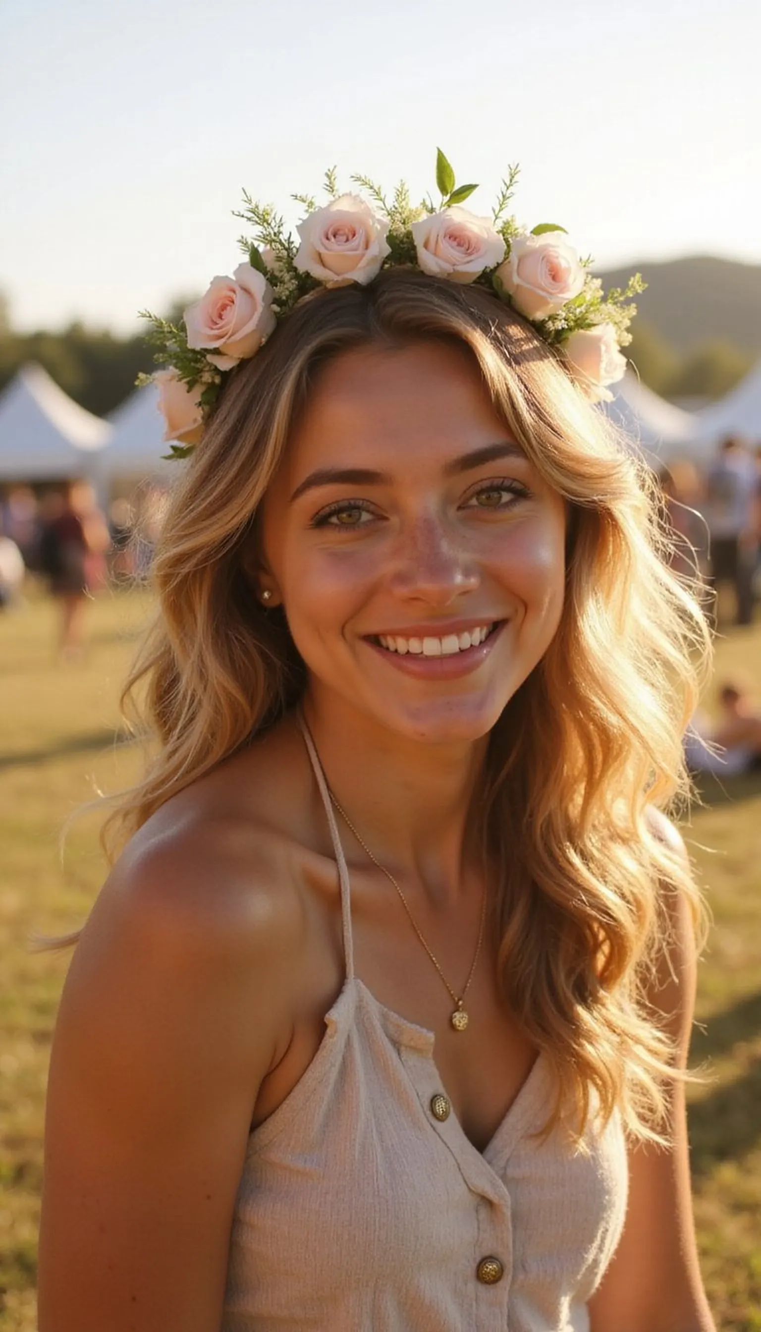 Boho Flower Crown With Loose Beachy Waves