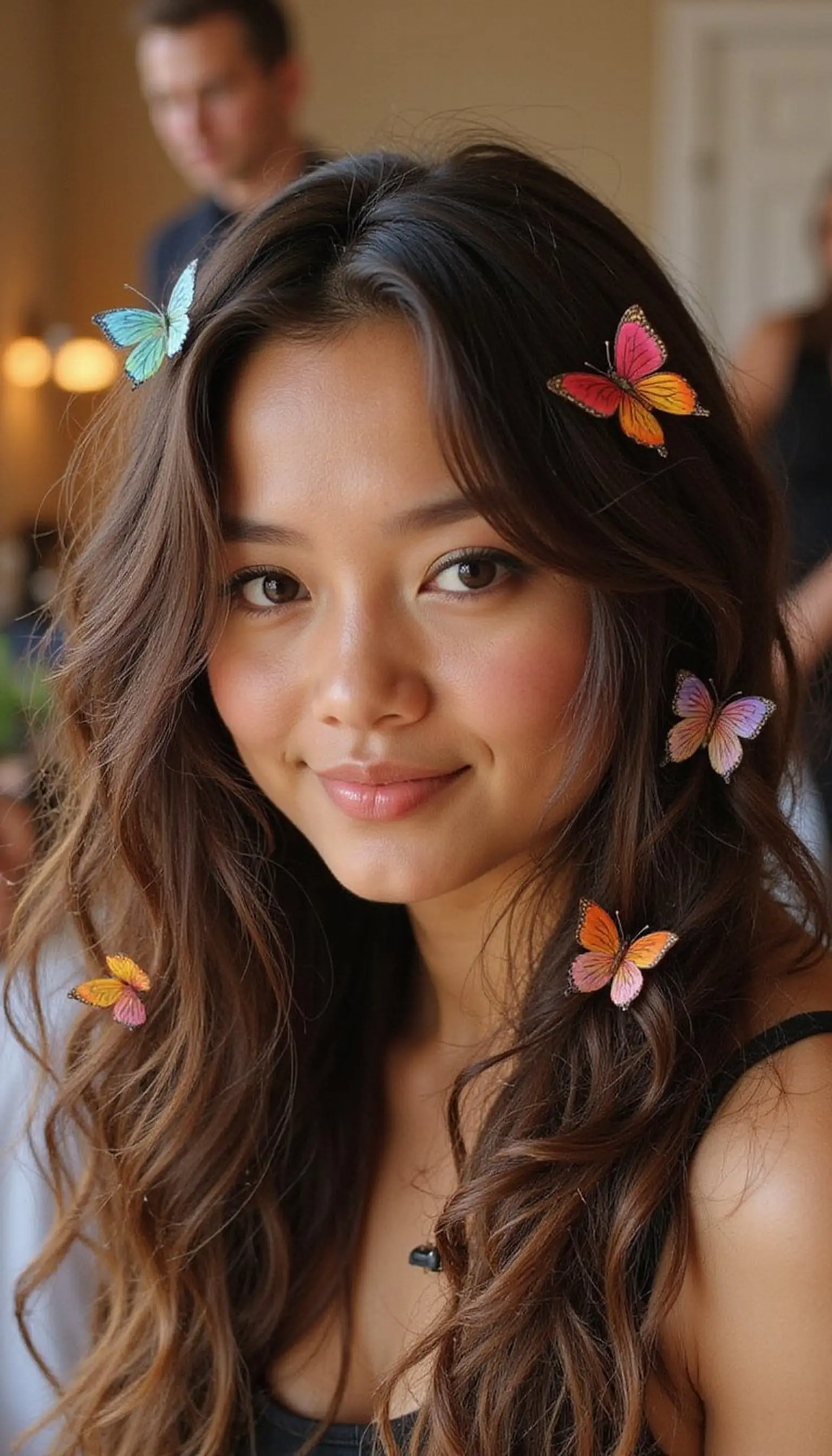 Crimped Hair With Colorful Butterfly Clips