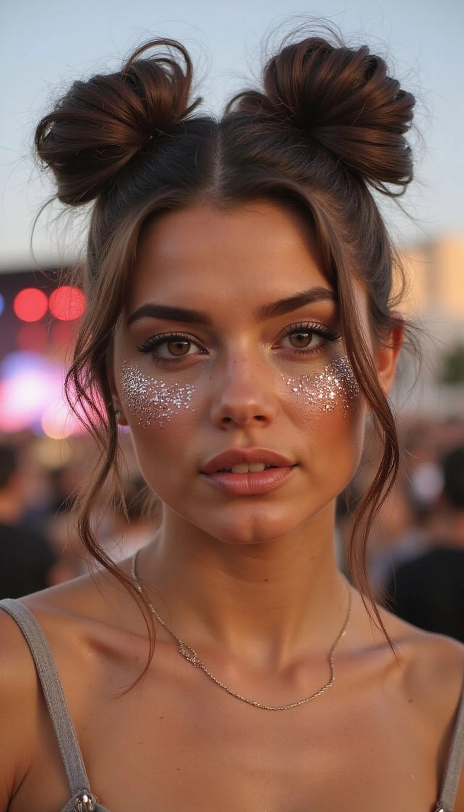 Glitter Double Space Buns With Face Gems