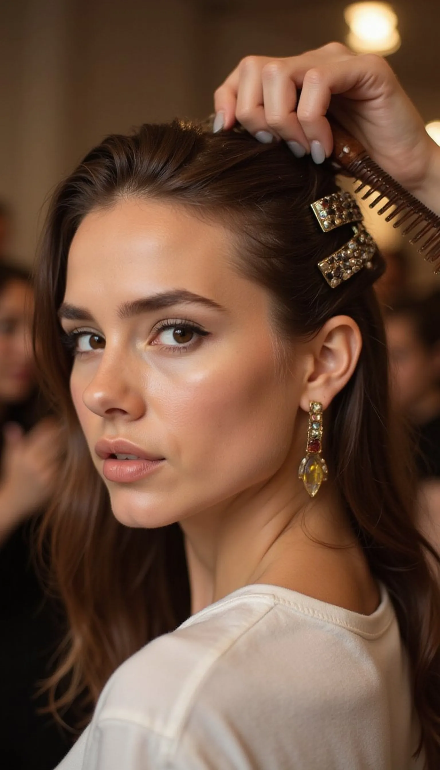 Wet-Look Slicked Back Hair With Statement Clips