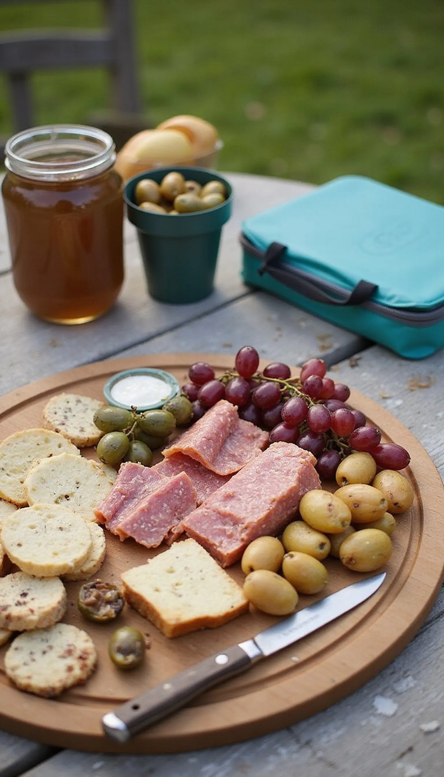 Charcuterie-style road platter for sharing