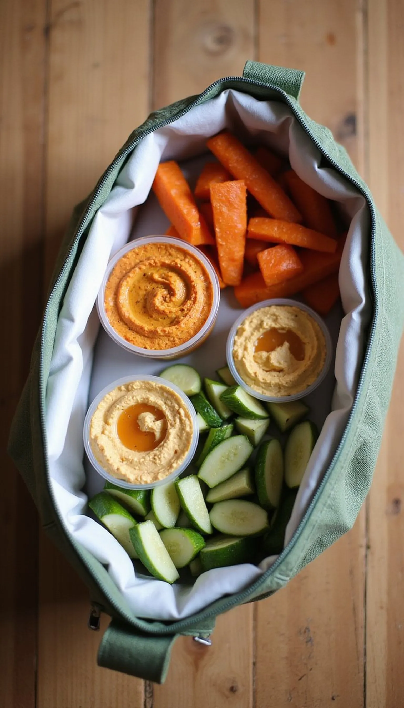 Veggie sticks with hummus cup setup