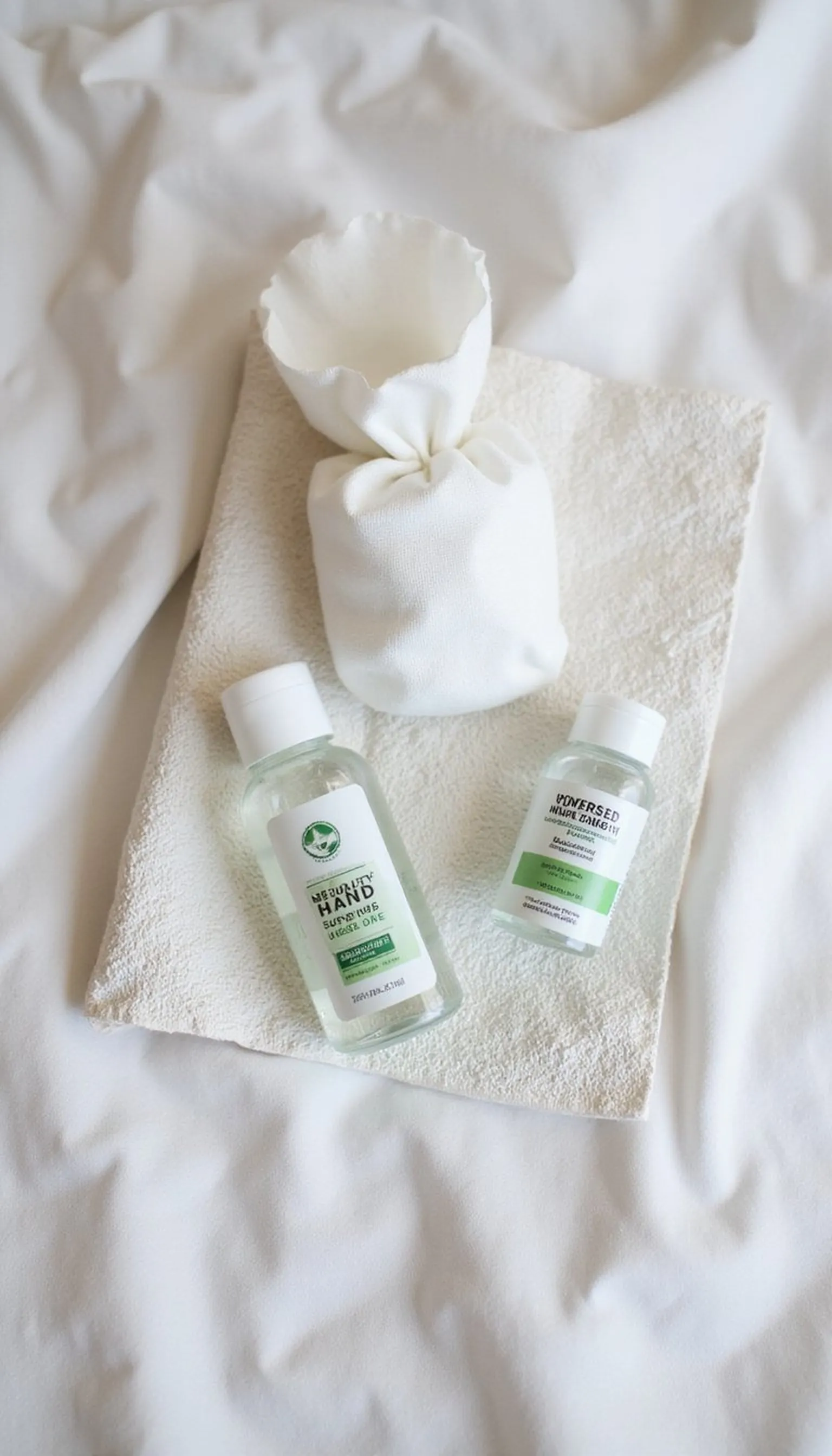 Hand sanitizer plus wet wipes for cleanup