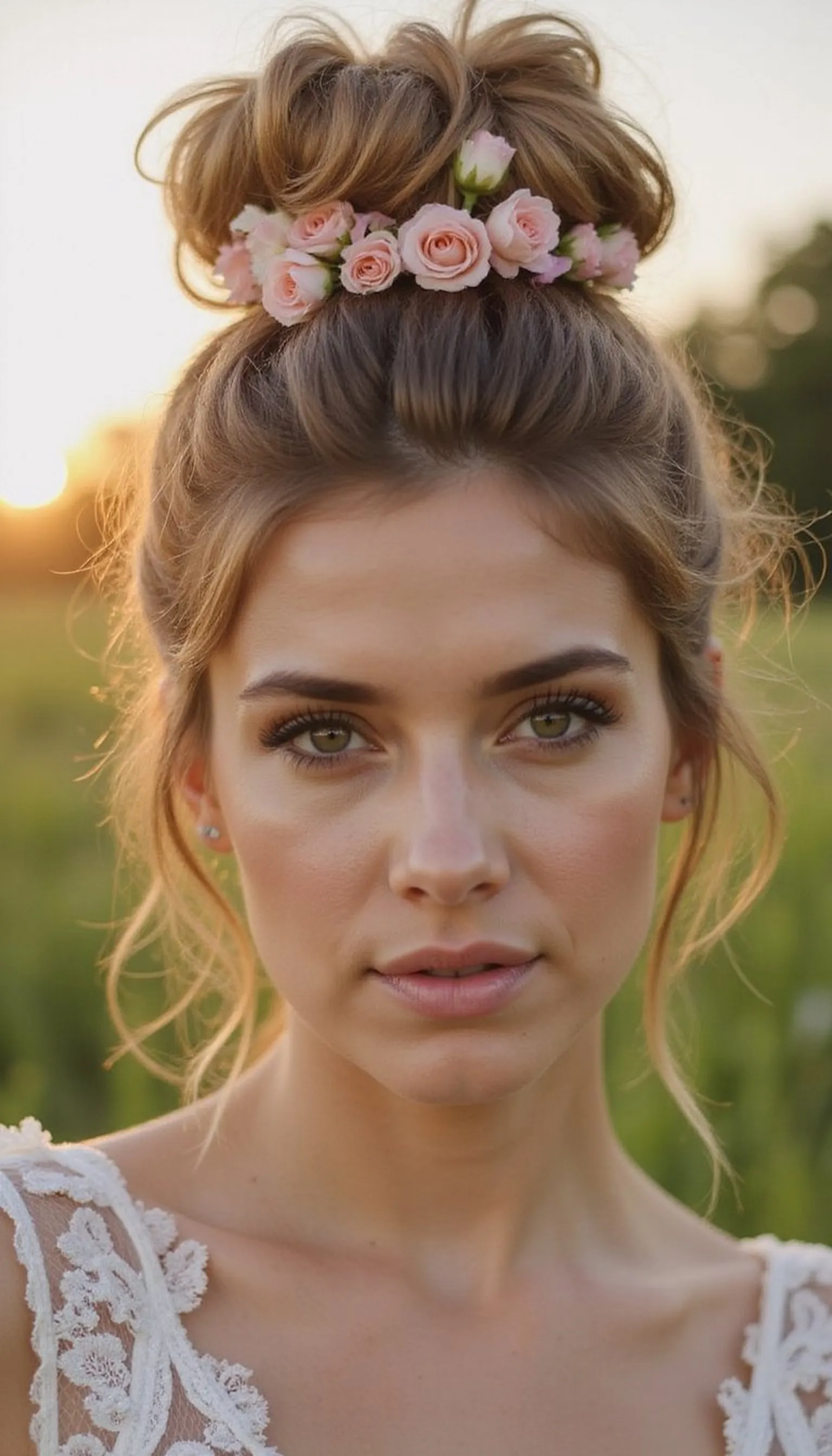 Floral Accent Updo With Soft Face-Framing Pieces