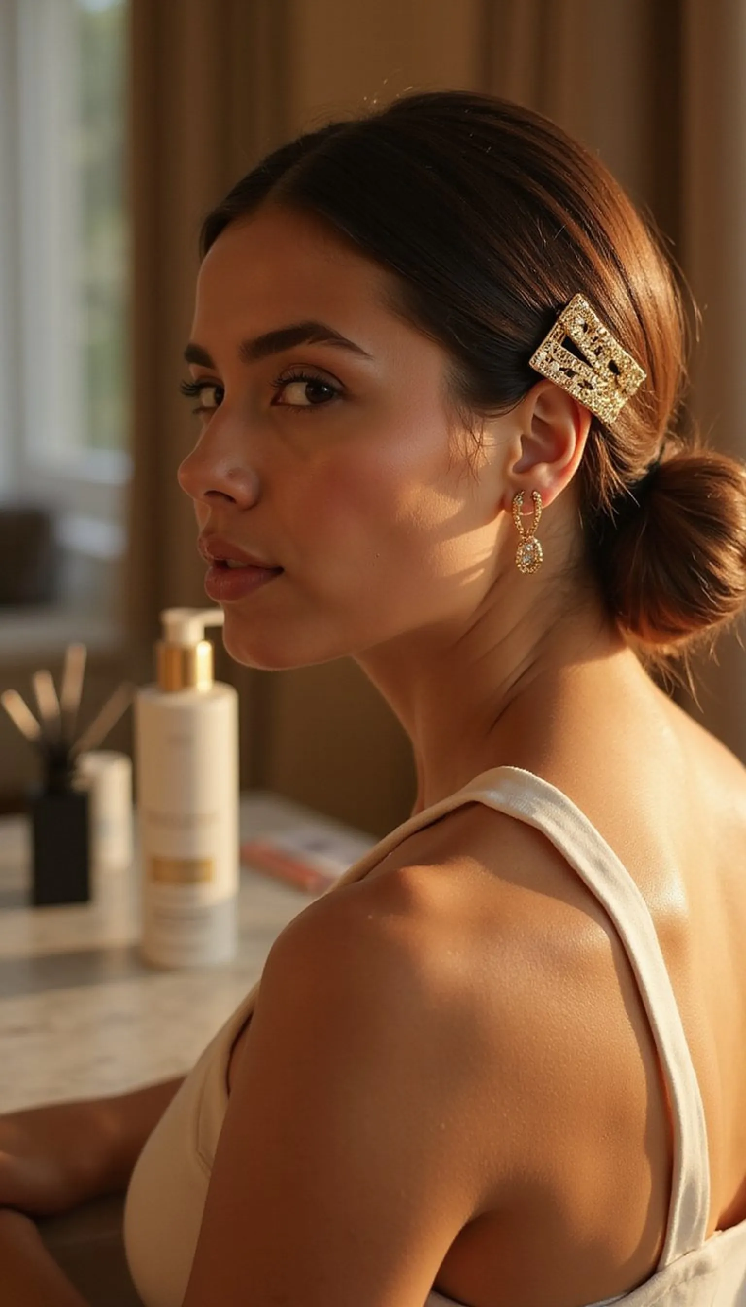 Low Sleek Knot With Gold Statement Clip
