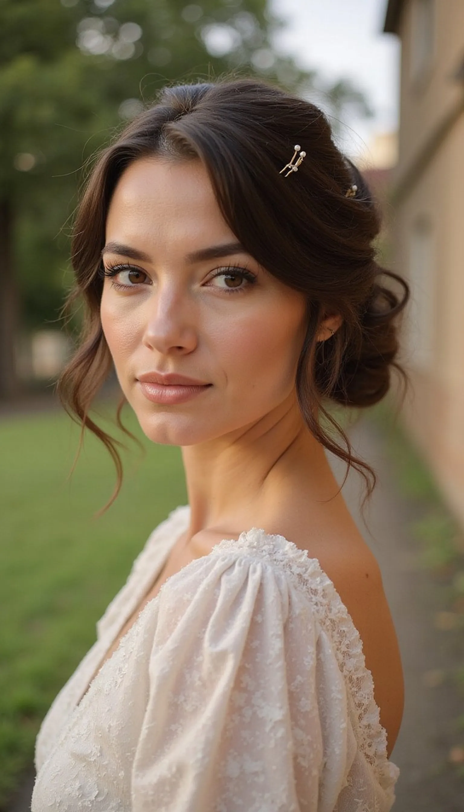 Soft Romantic Low Chignon With Tendrils