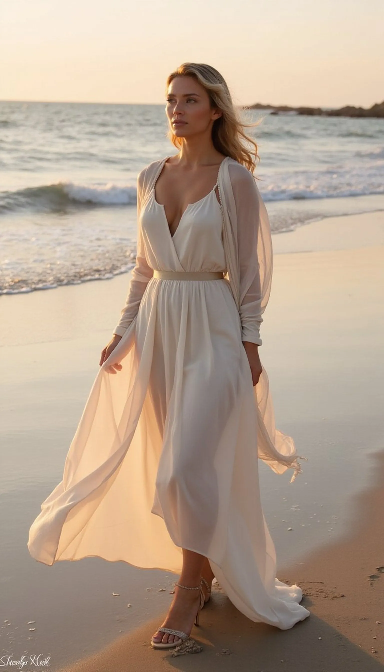 Chiffon maxi gown with lightweight shawl