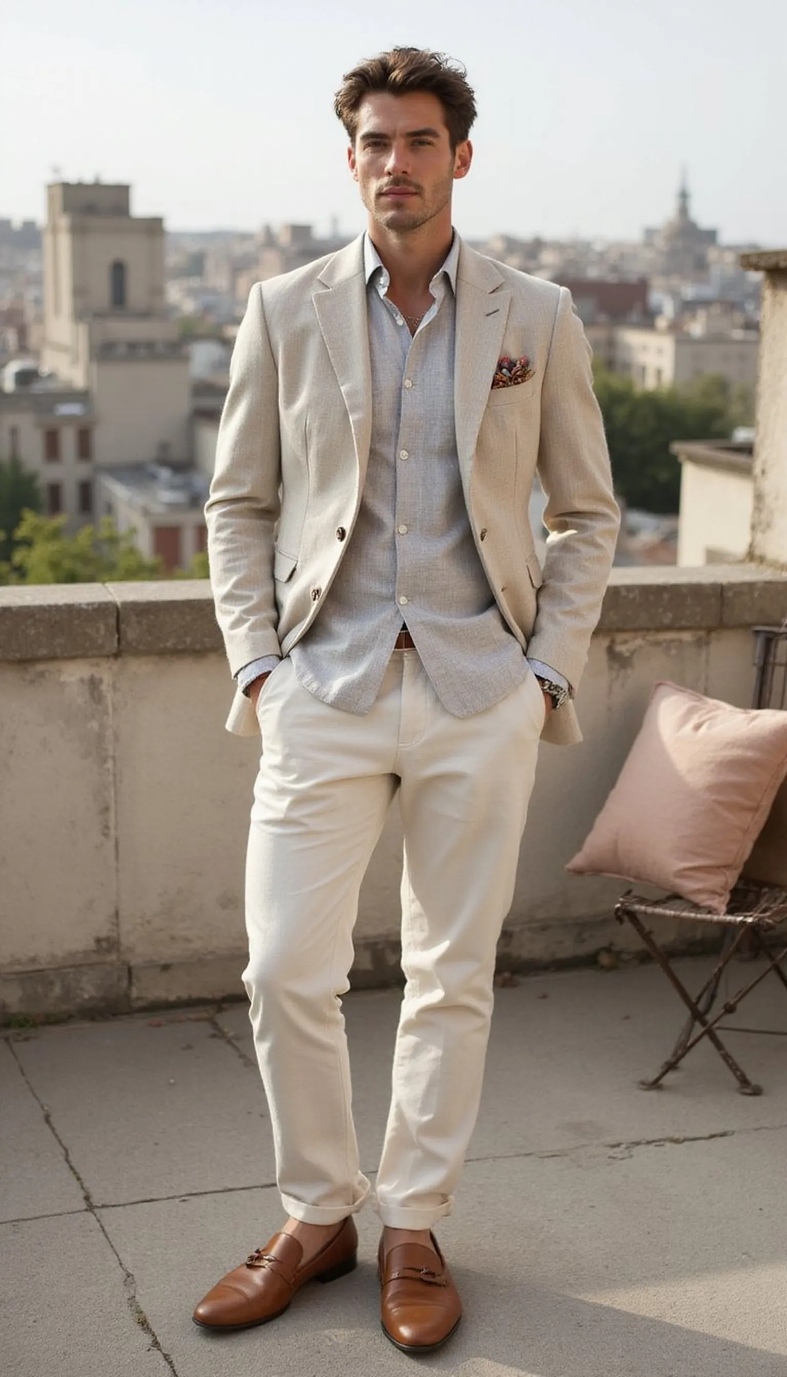 Lightweight linen suit for a chic daytime guest