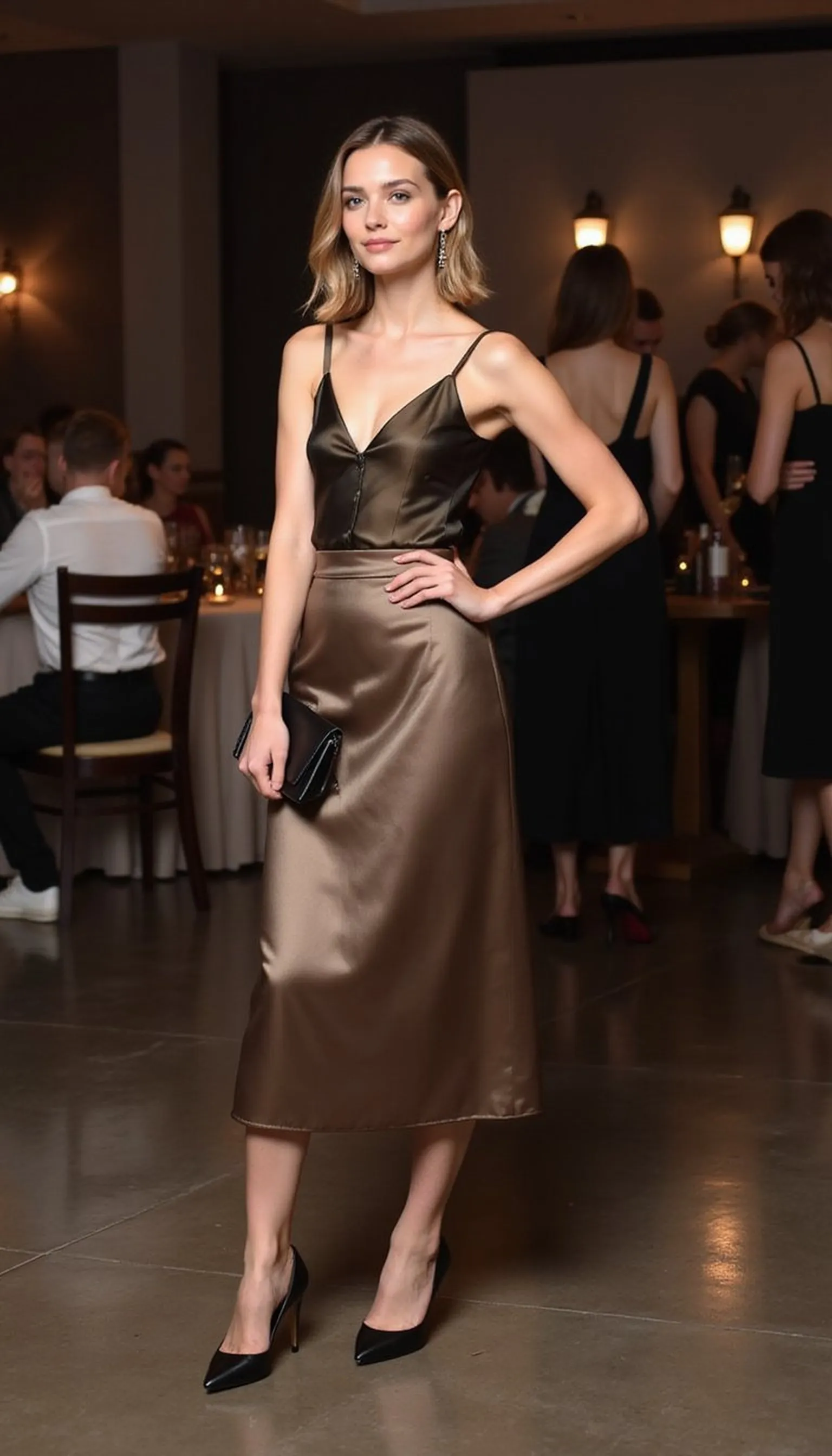 Satin midi skirt with camisole for understated glamour