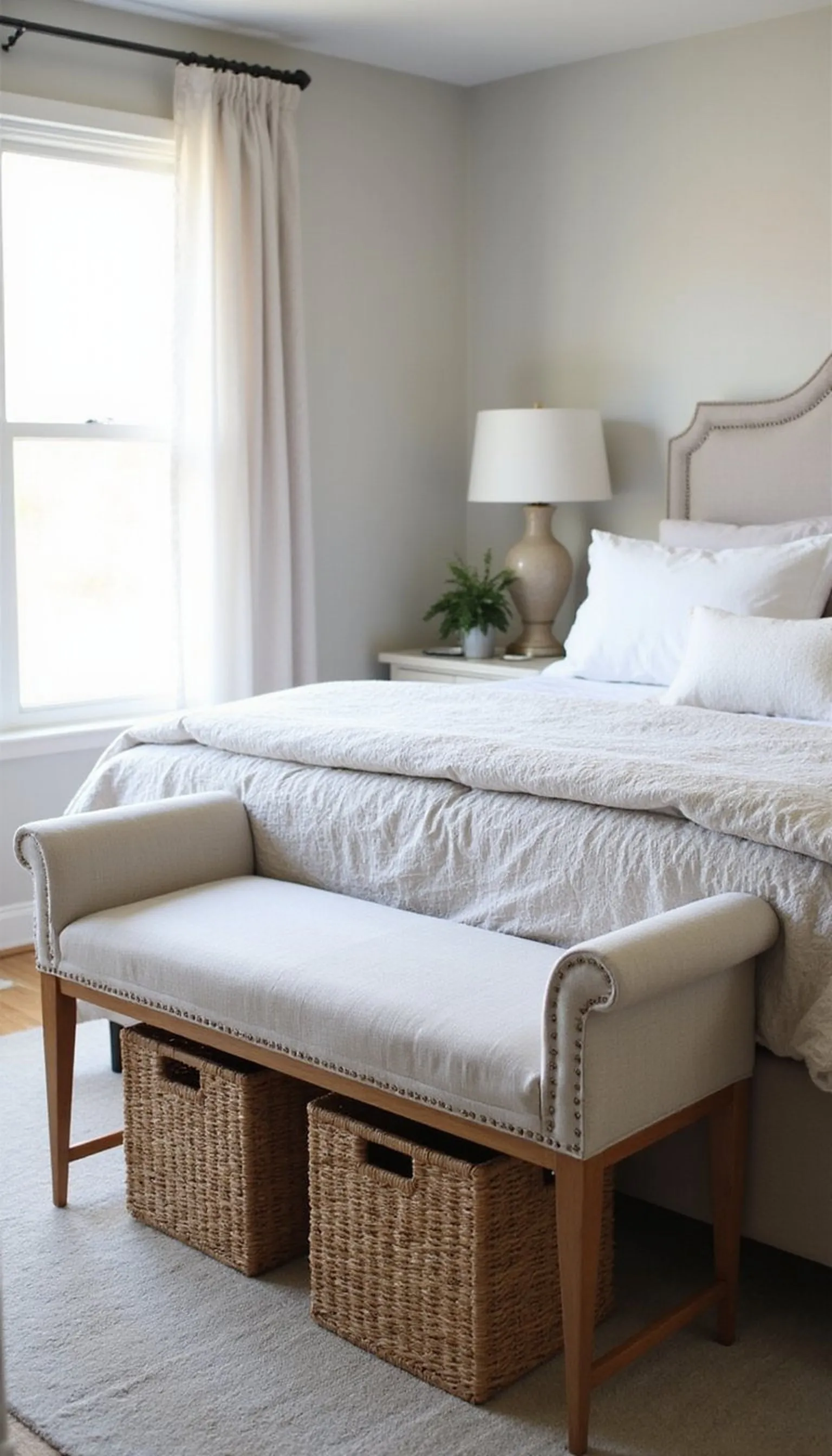Bench at the foot of the bed for added function