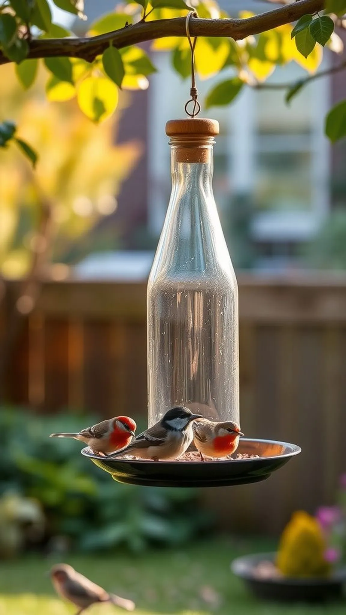 Bird feeder from a bottle with small perch