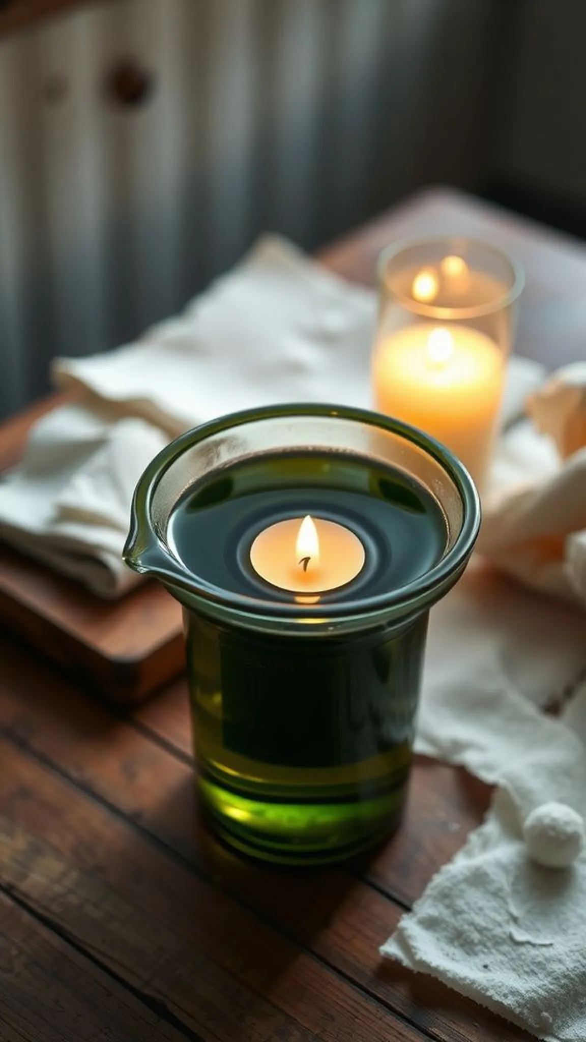 Cut bottle floating candle centerpiece for dinner