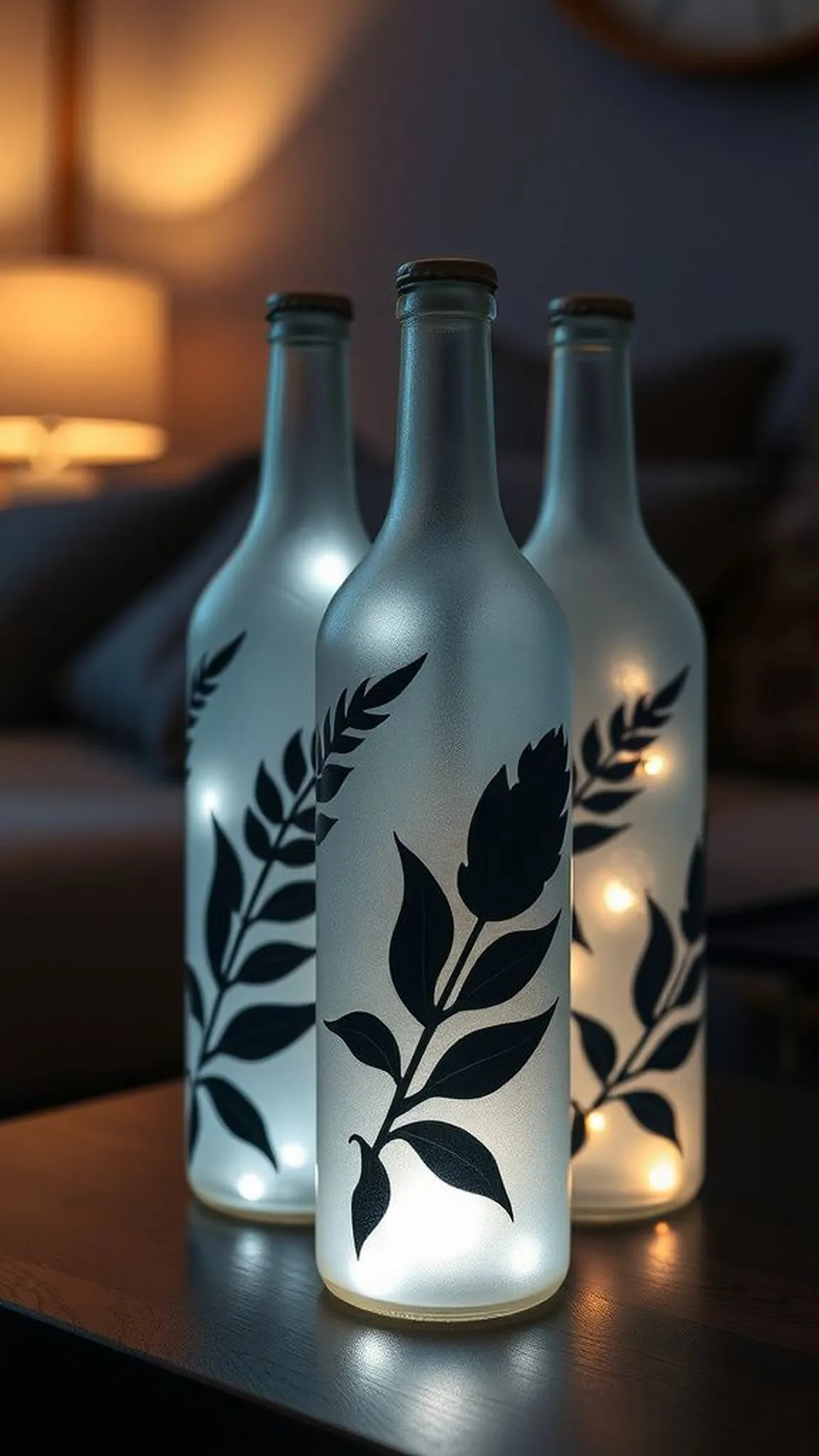 Frosted decal painted bottles for silhouette luminaries